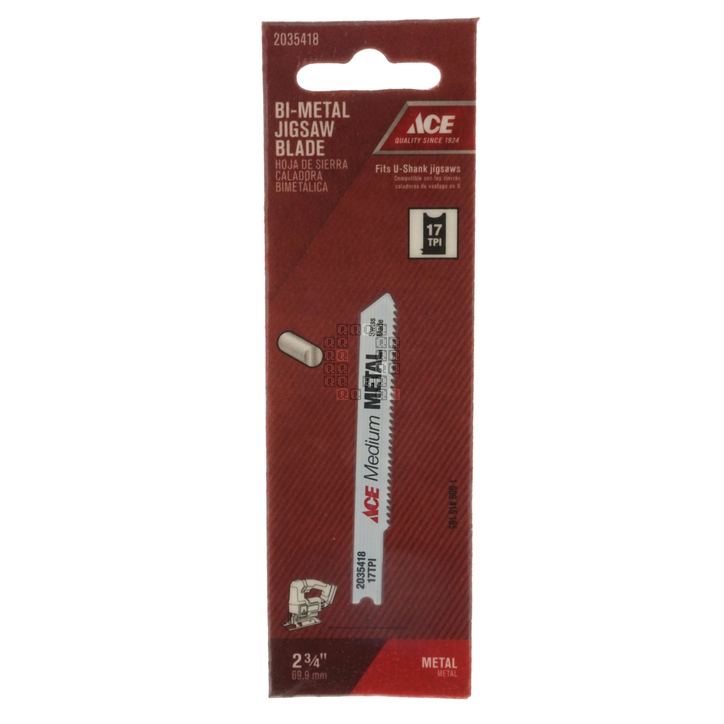 ACE Hardware 2035418 Bi-Metal Jigsaw Blade, 17TPI 2-3/4" Length, U-Shank, 1/8" to 3/4" Metal
