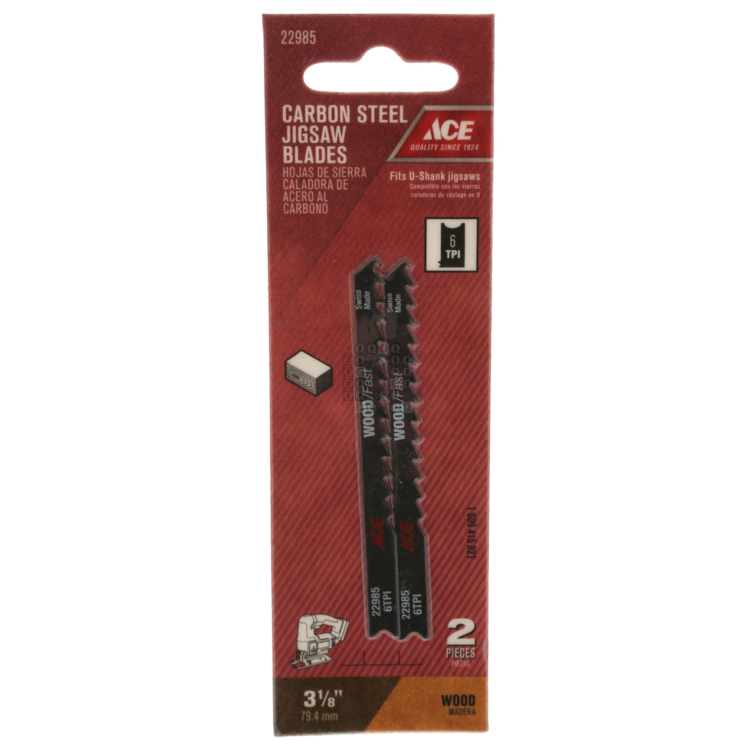 ACE Hardware 22985 U-Shank Carbon Steel Jigsaw Blades, 6TPI, 3-1/8" Length