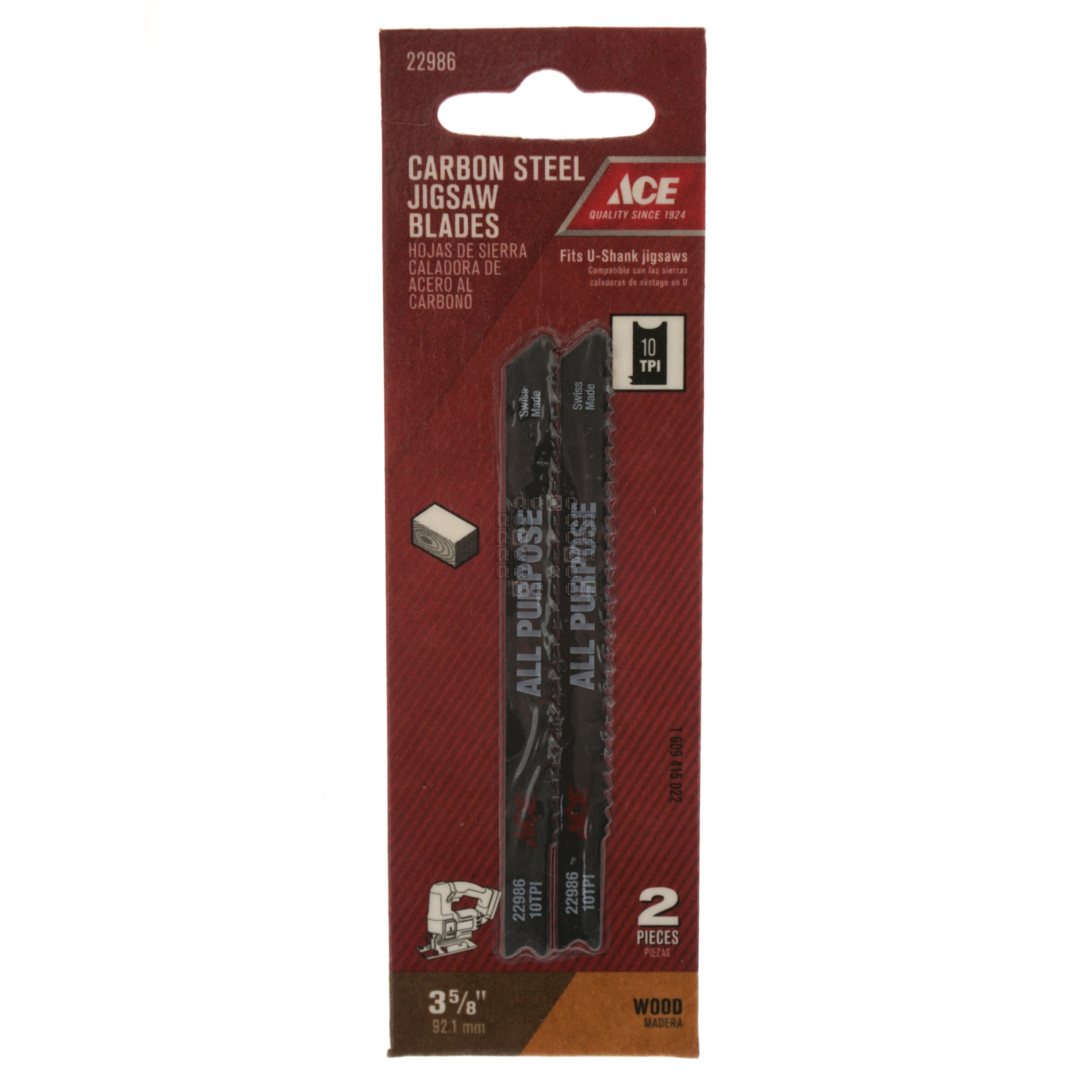 ACE Hardware 22986 Carbon Steel Jigsaw Blades, 10TPI, 3-5/8" Length, U-Shank
