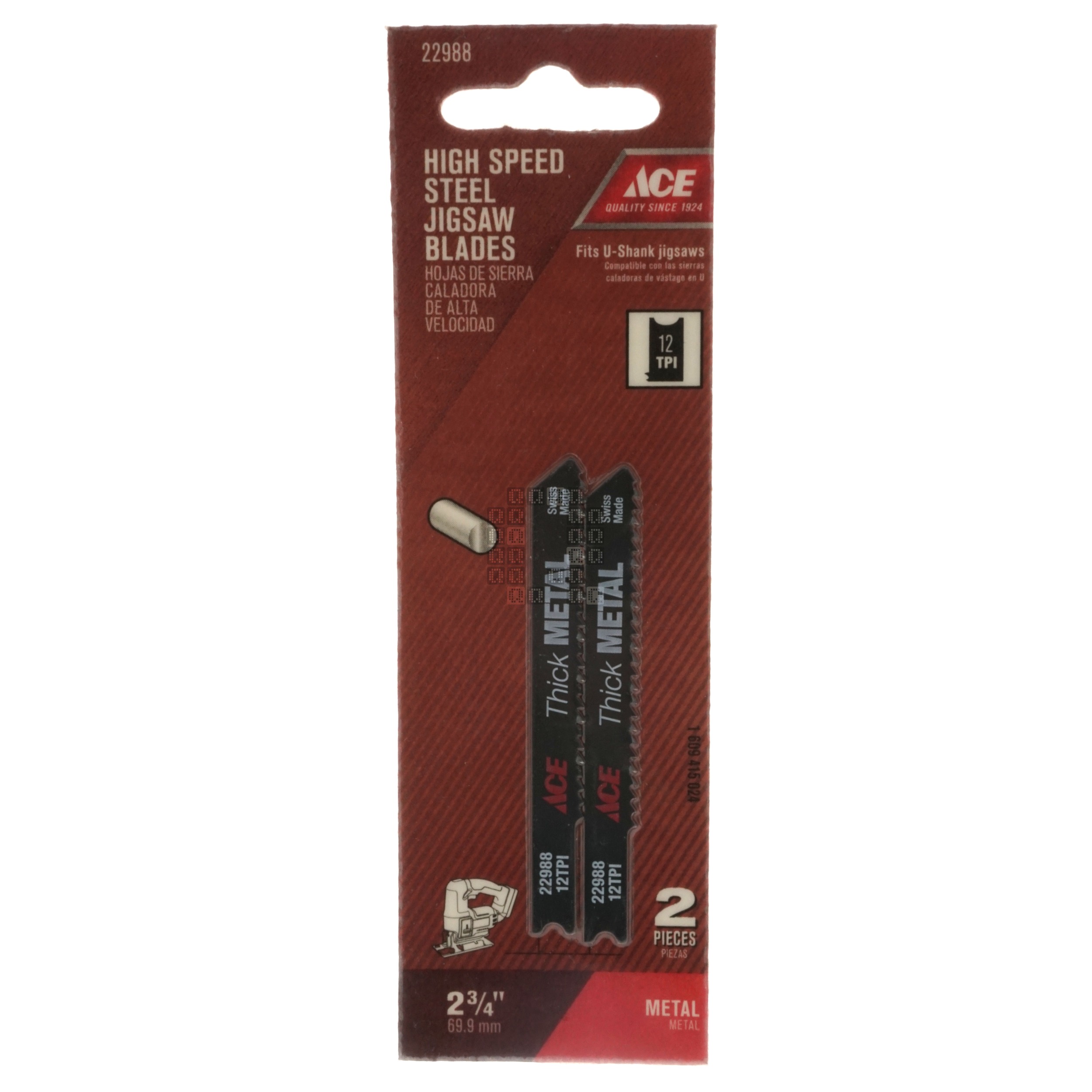 ACE Hardware 22988 U-Shank HSS Jigsaw Blades, 12TPI, 2-3/4" Length, 2-Pack