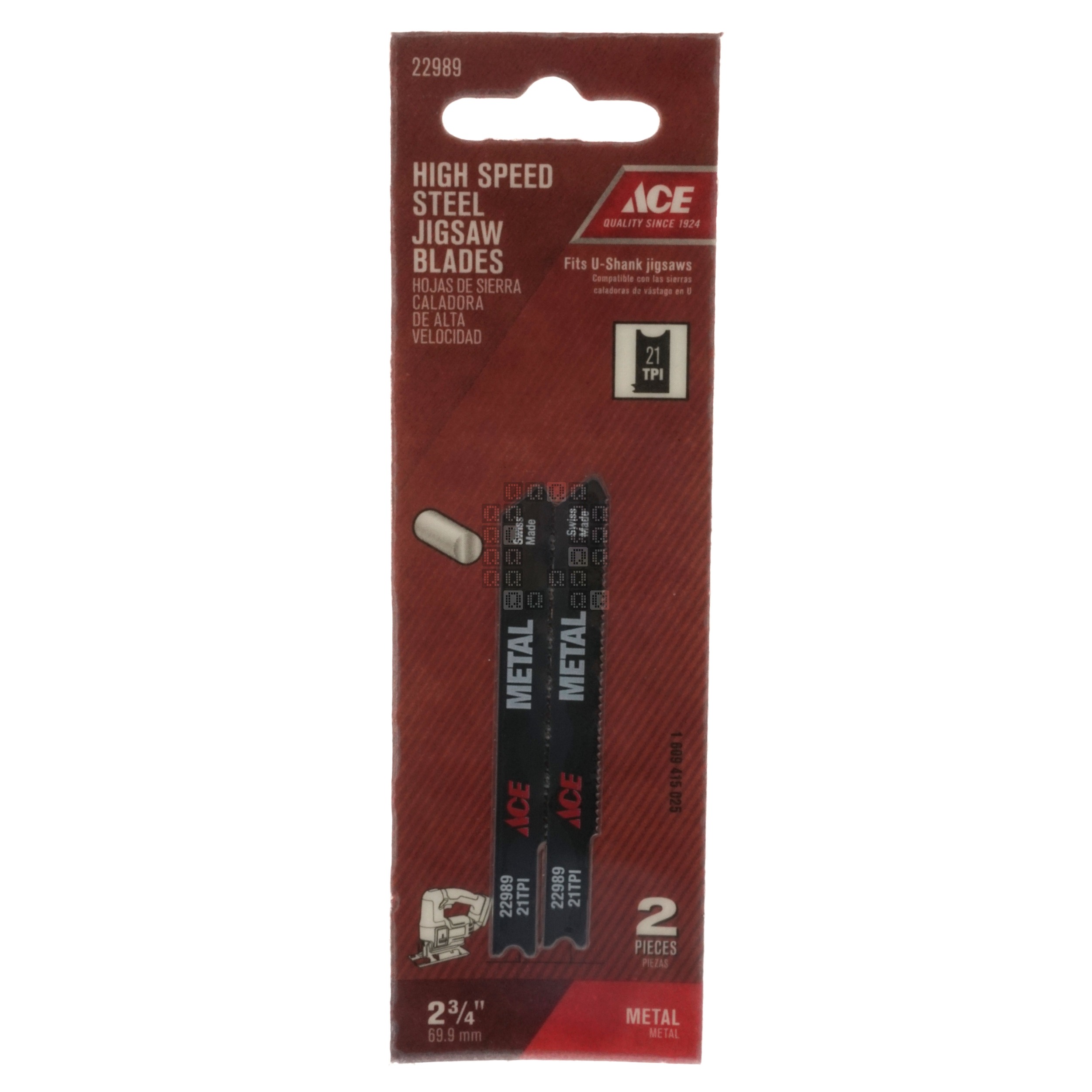 ACE Hardware 22989 HSS Metal Jigsaw Blades, 21TPI 2-3/4" Length, 2-Pack, U-Shank