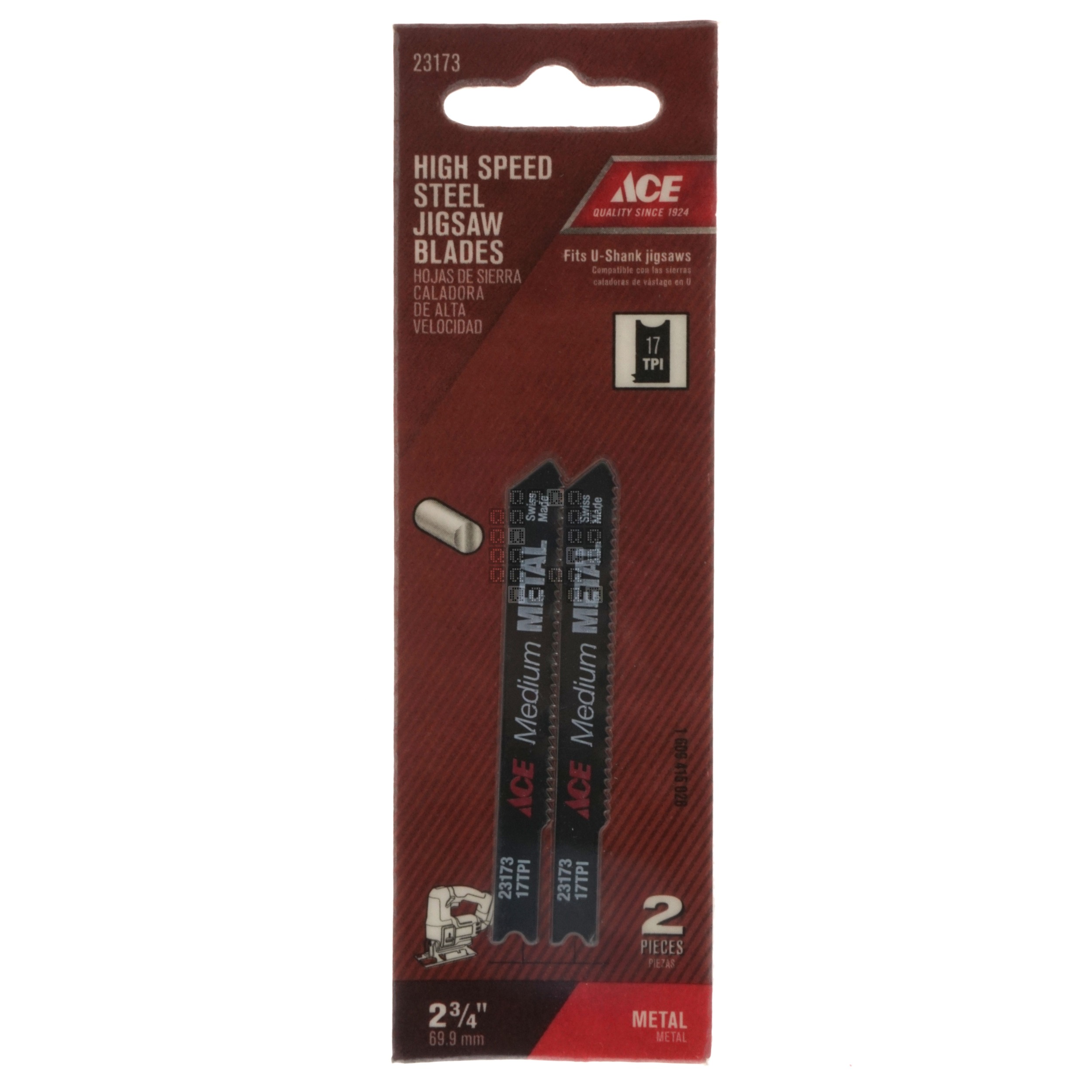 ACE Hardware 23173 U-Shank High Speed Steel Jigsaw Blades, 17TPI, 2-3/4" Length, 3/16" to 3/8" Metal - Rough