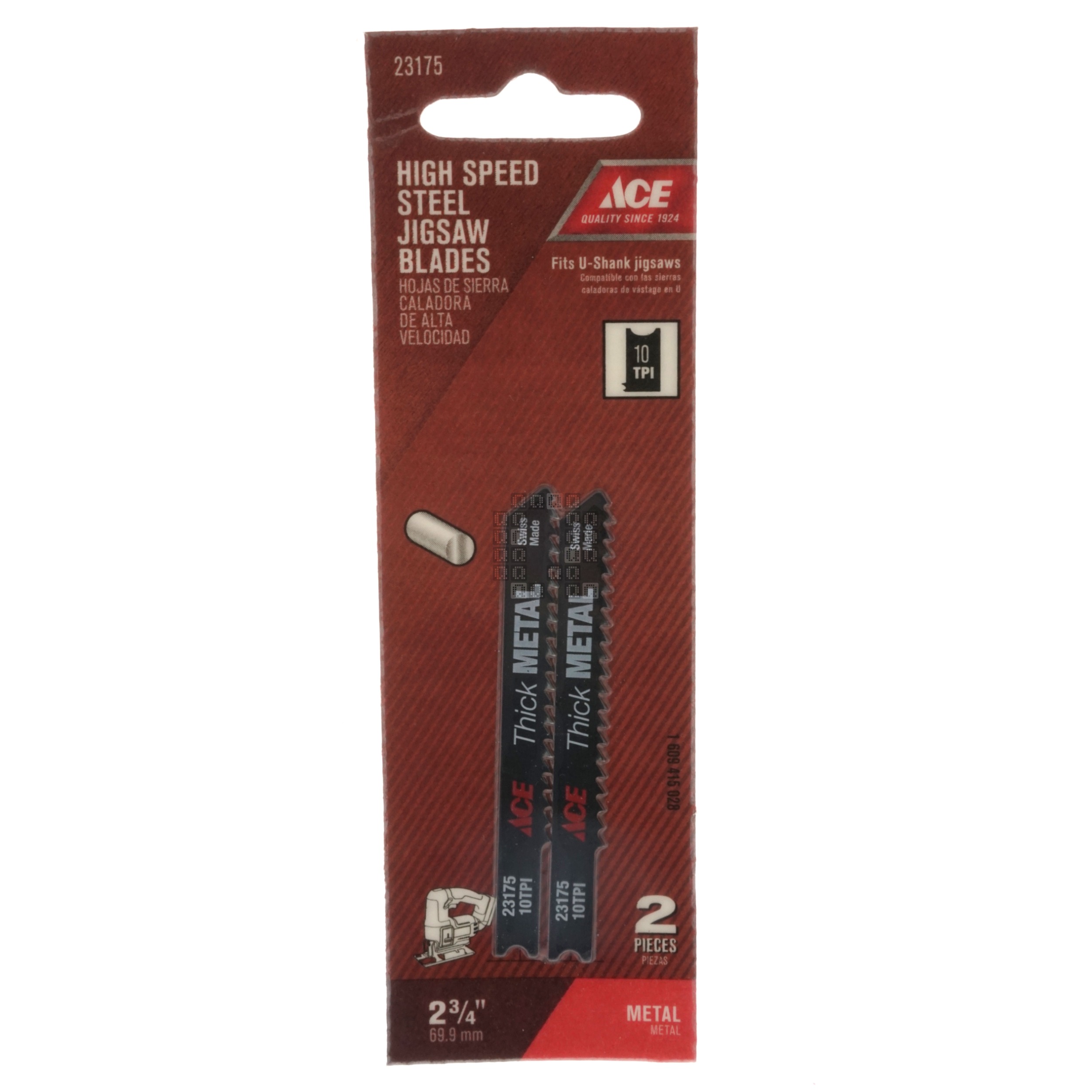 ACE Hardware 23175 HSS Metal Jigsaw Blades, 10TPI 2-3/4" Length, 2-Pack, U-Shank