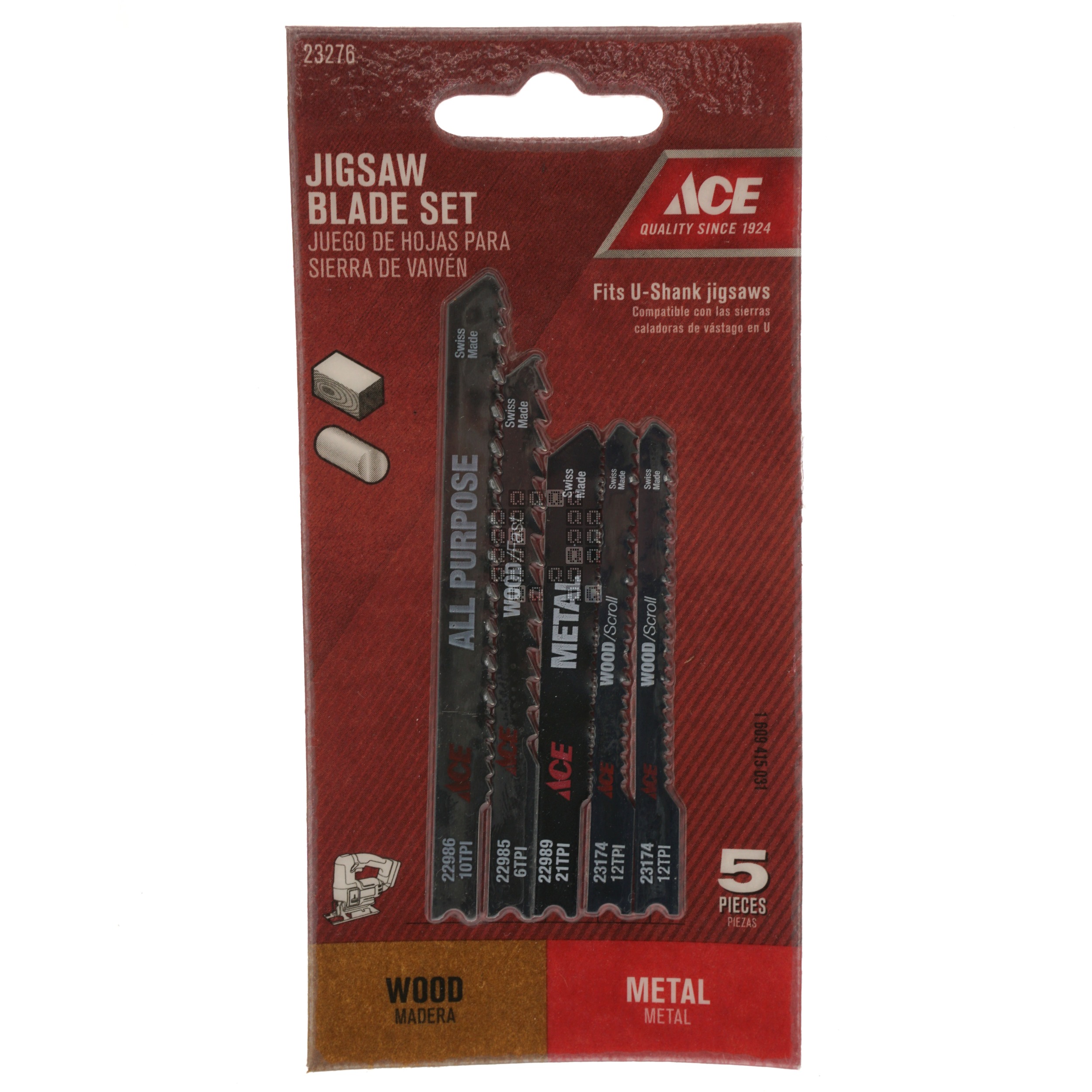 ACE Hardware 23276 5-Piece U-Shank Jigsaw Blade Set, Wood & Metal
