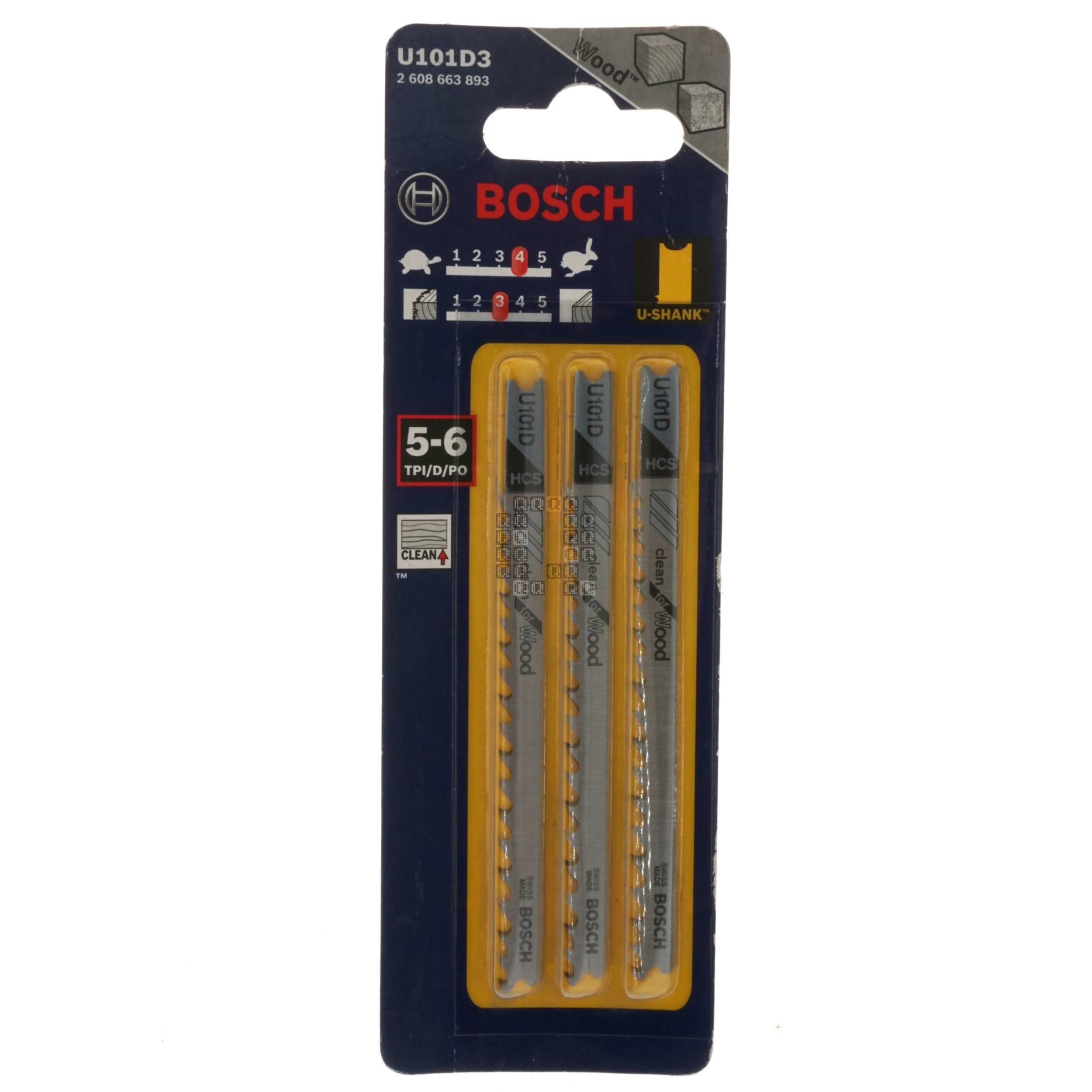 Bosch U101D3 2608663893 Clean Wood U-Shank High Carbon Steel Jig Saw Blades, 3-5/8" Length, 3-Pack