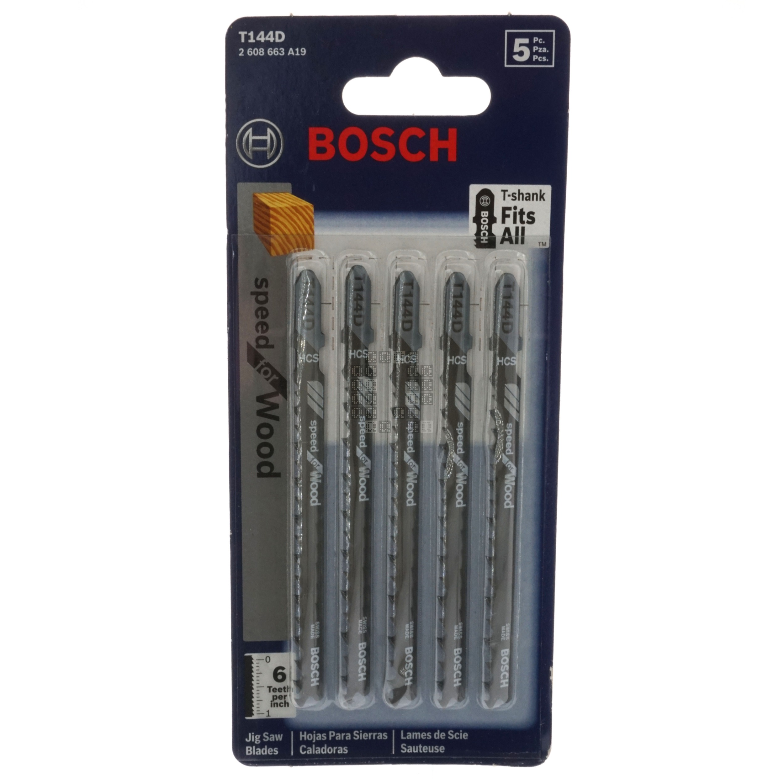 Bosch 2608663A19 T144D T-Shank Jig Saw Blades, 6TPI, 4" Length, 5-Pack