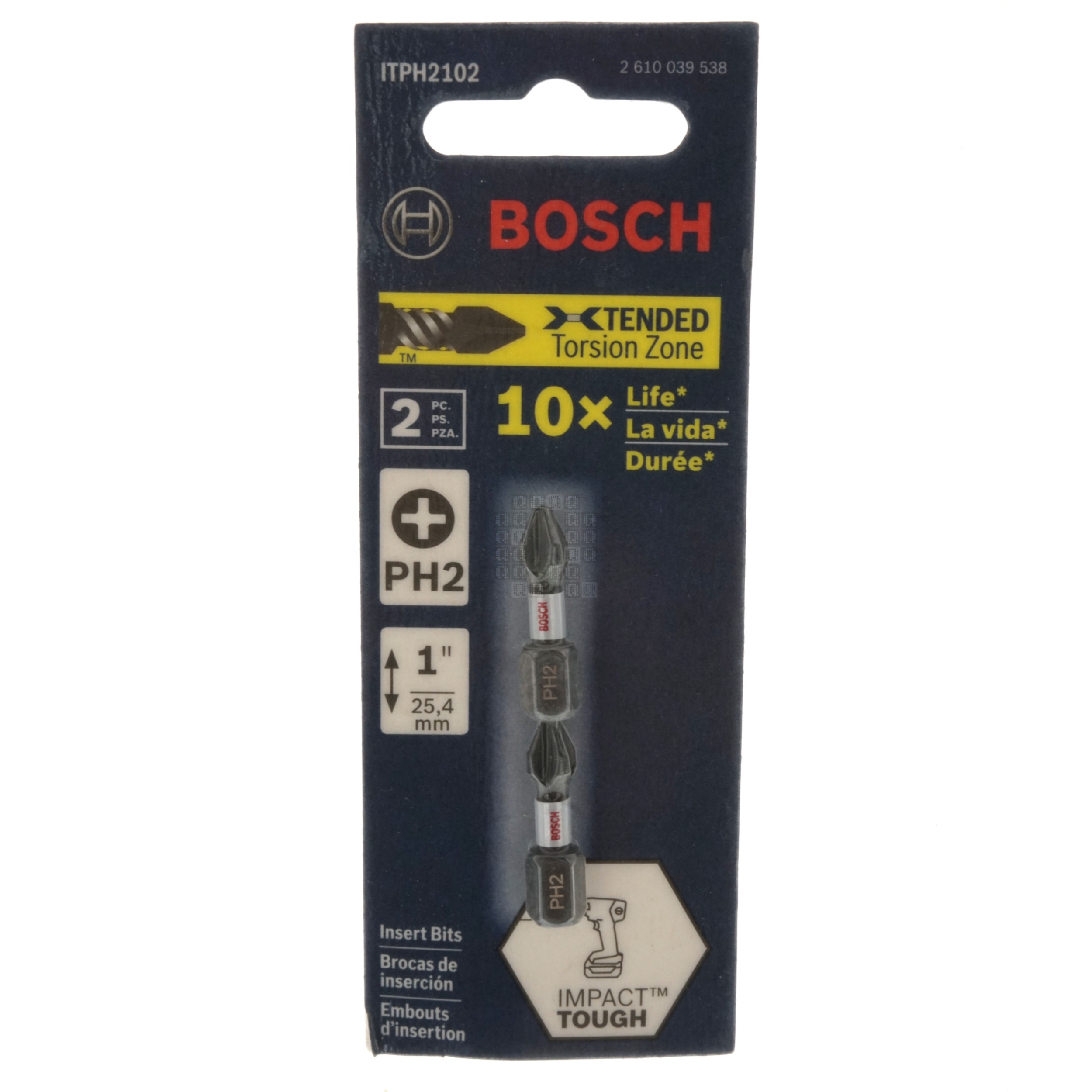 Bosch ITPH2102 Impact Tough #2 Phillips Insert Bits 1" Length 2-Pack 2610039538