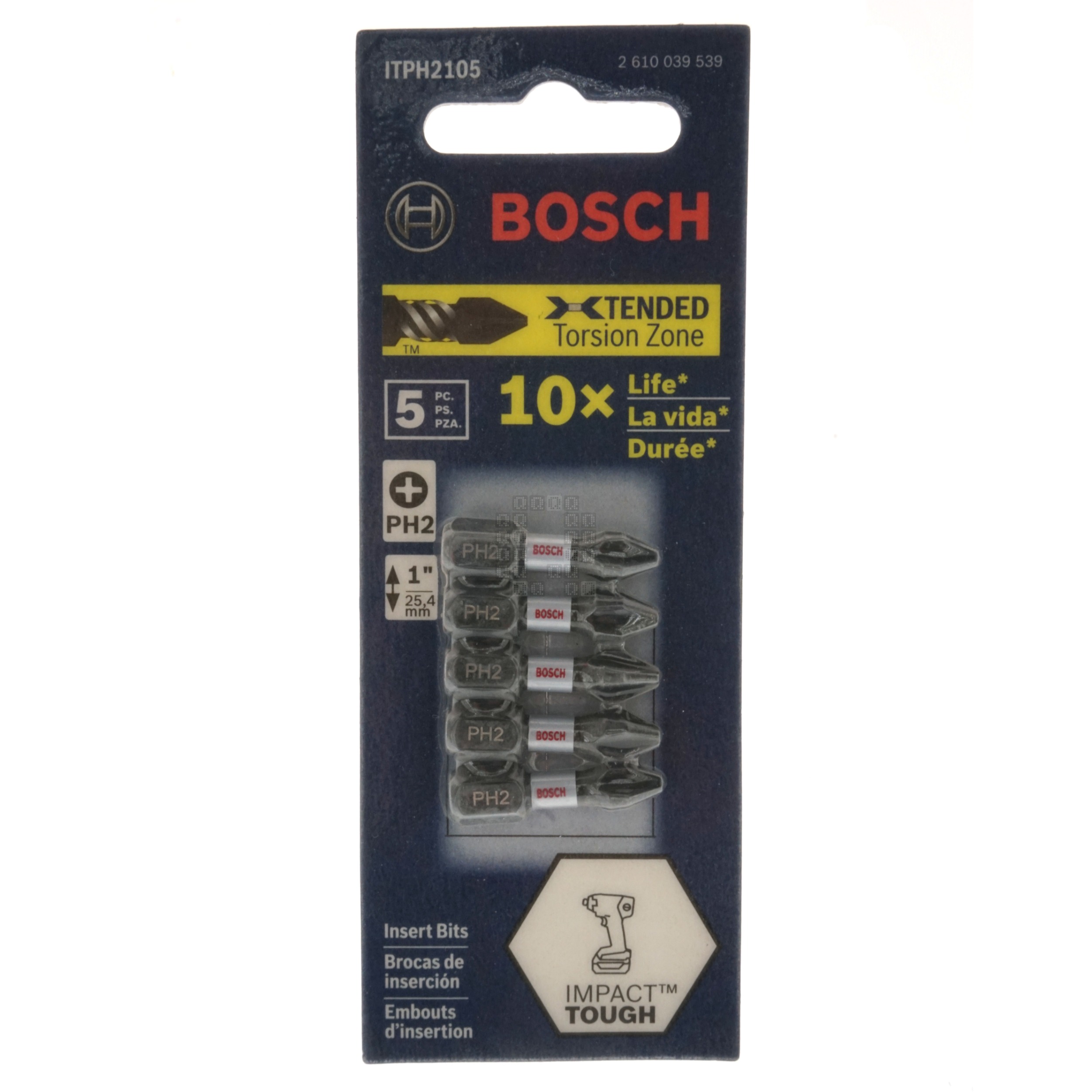 Bosch ITPH2105 Impact Tough PH2 #2 Phillips Insert Bits, 1" Length, 5-Pack, 2610039539