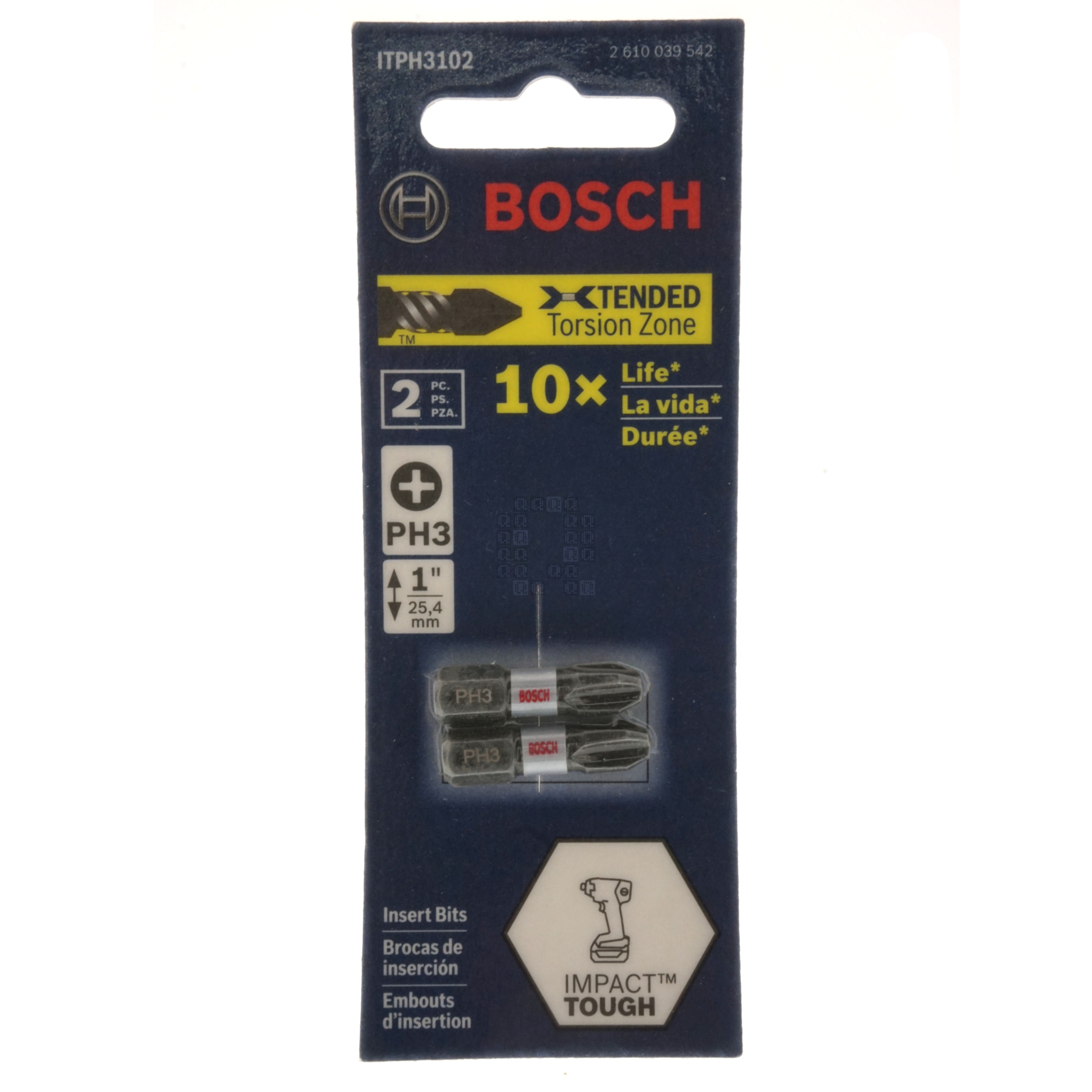 Bosch ITPH3102 Impact Tough #3 Phillips Insert Bits, 1" Length, 2-Pack, 2610039542