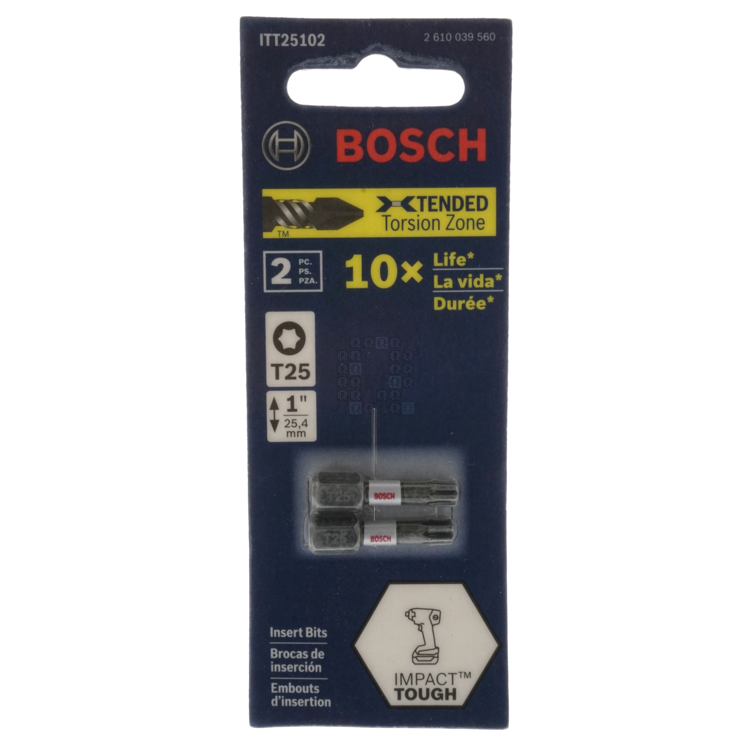 Bosch ITT25102 2610039560 Impact Tough T25 TORX Inset Bits, 1" Length, 2-Pack