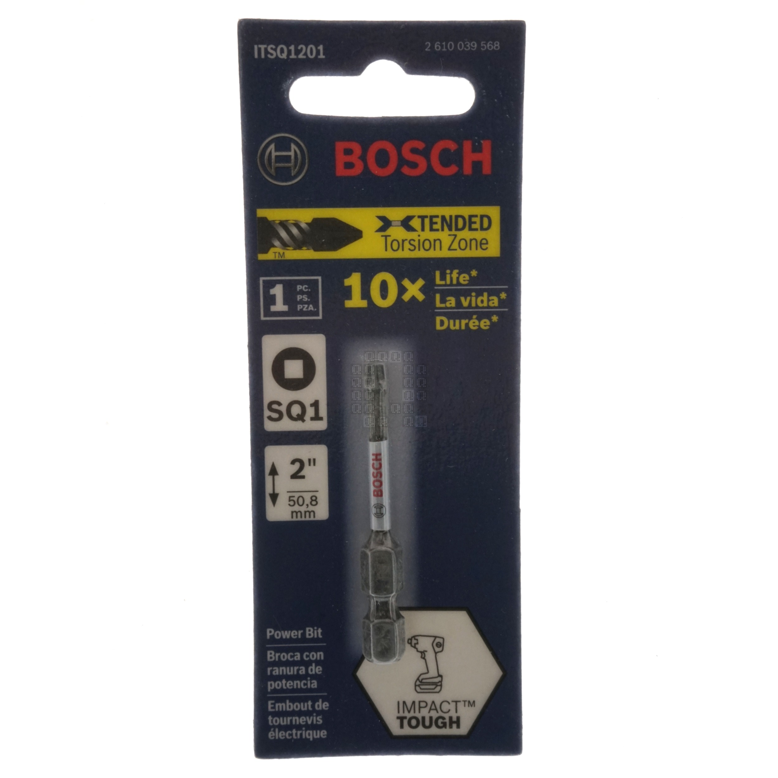 Bosch 2610039568 ITSQ1201 Impact Tough SQ1 #1 Square Recess Power Bit, 2" Length