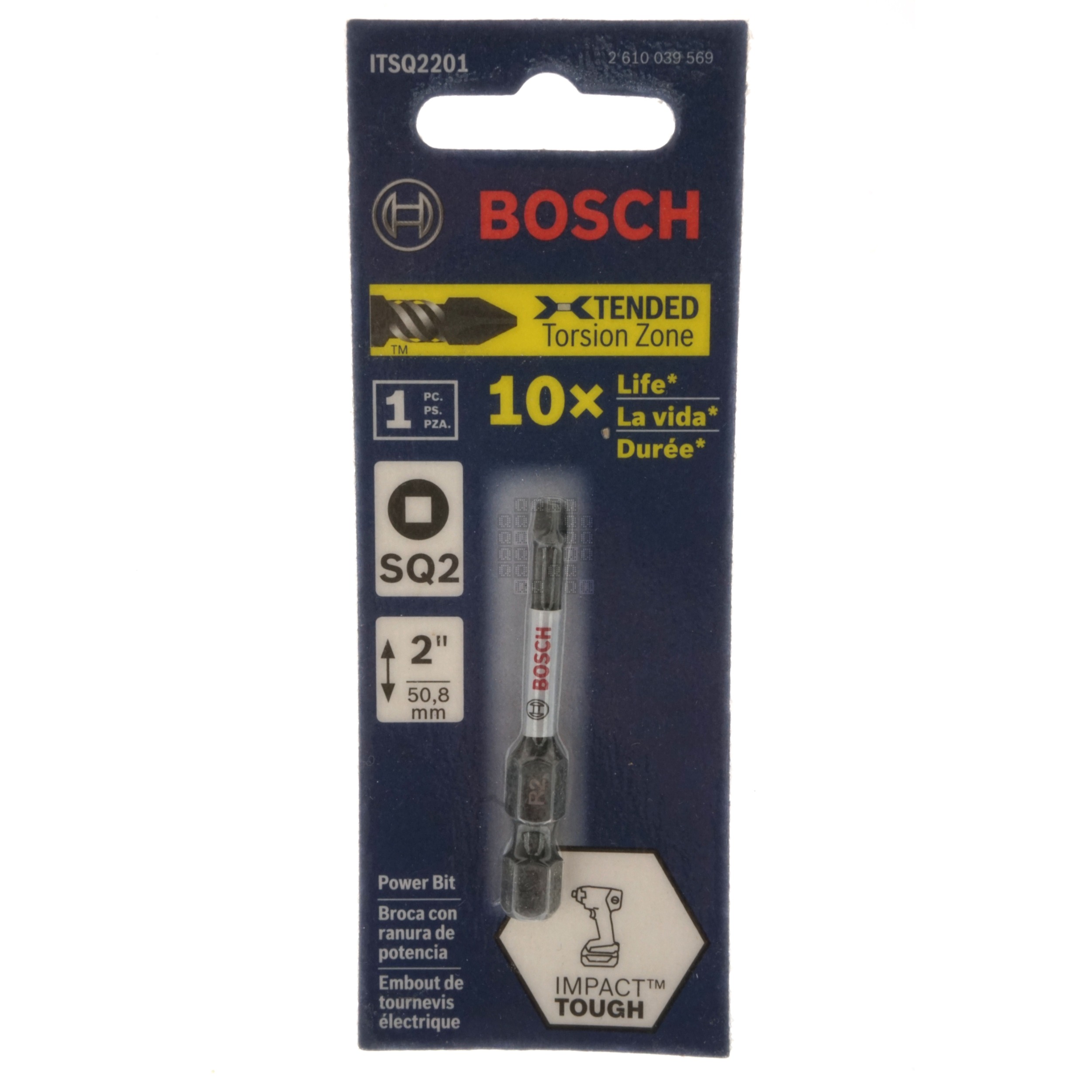 Bosch ITSQ2201 Impact Tough SQ2 #2 Square Insert Bit, 2" Length, 2610039569