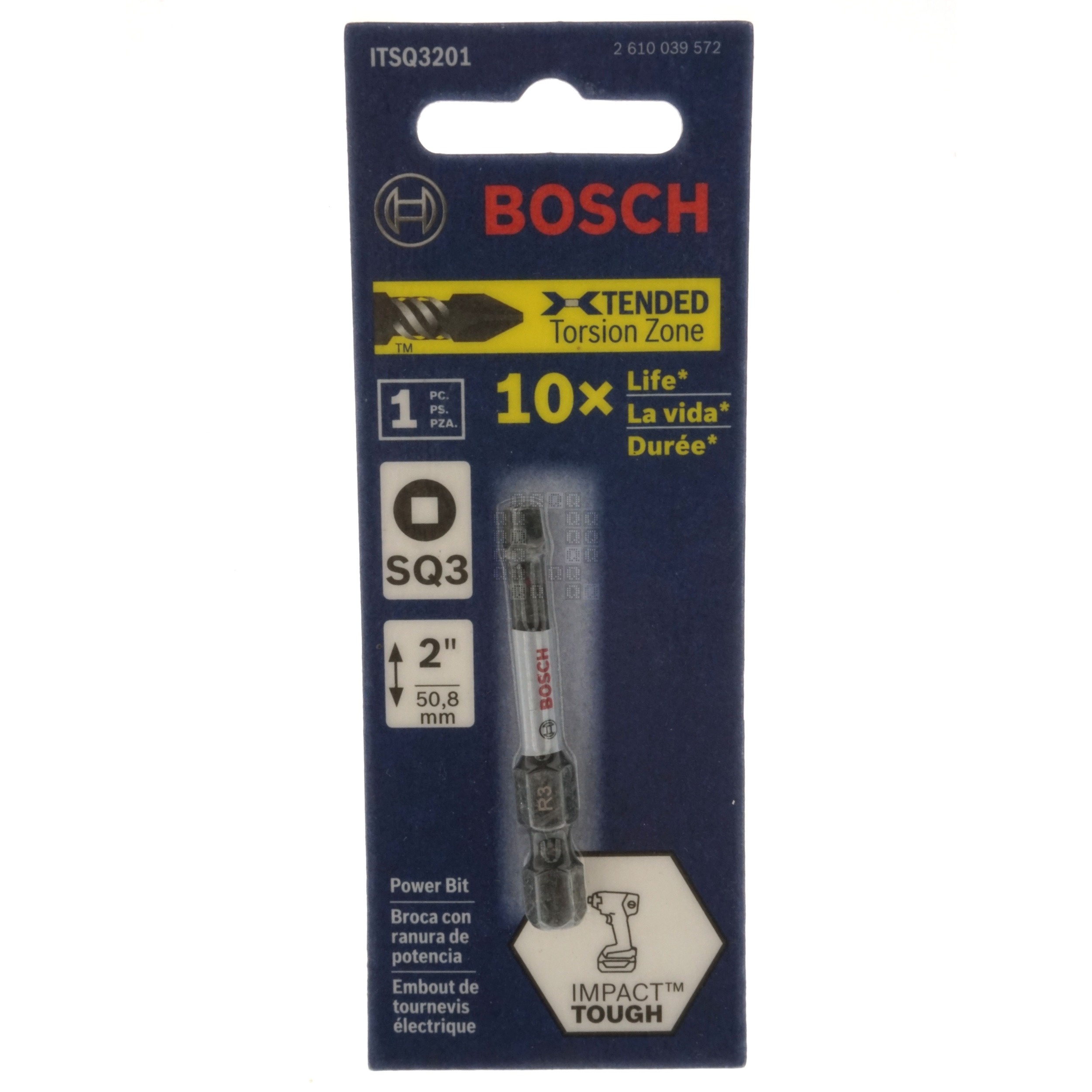 Bosch ITSQ3201 Impact Tough SQ3 #3 Square Insert Power Bit, 2" Length, 2610039572