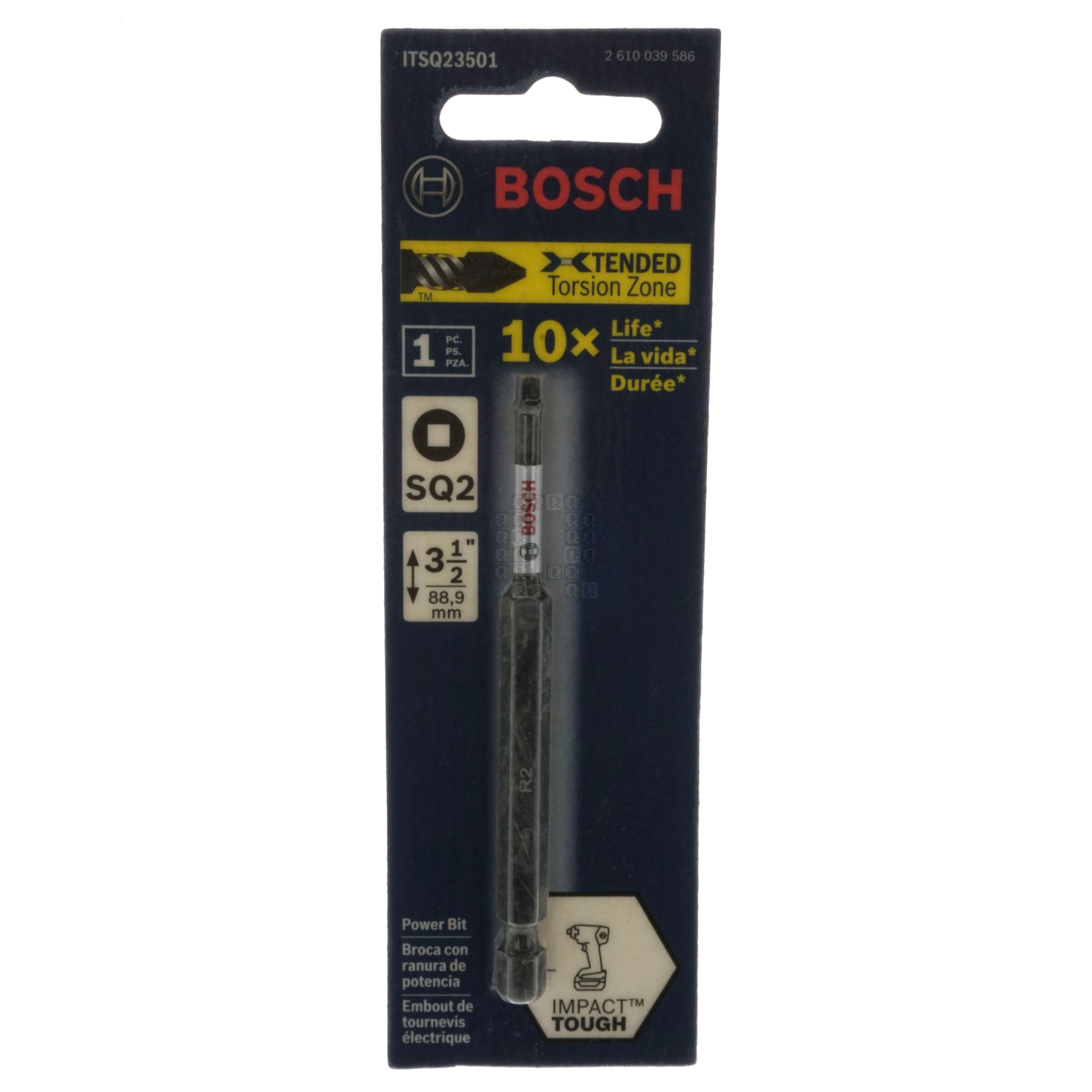 Bosch ITSQ23501 Impact Tough SQ2 #2 Square Power Bit, 3-1/2" Length, 2610039586