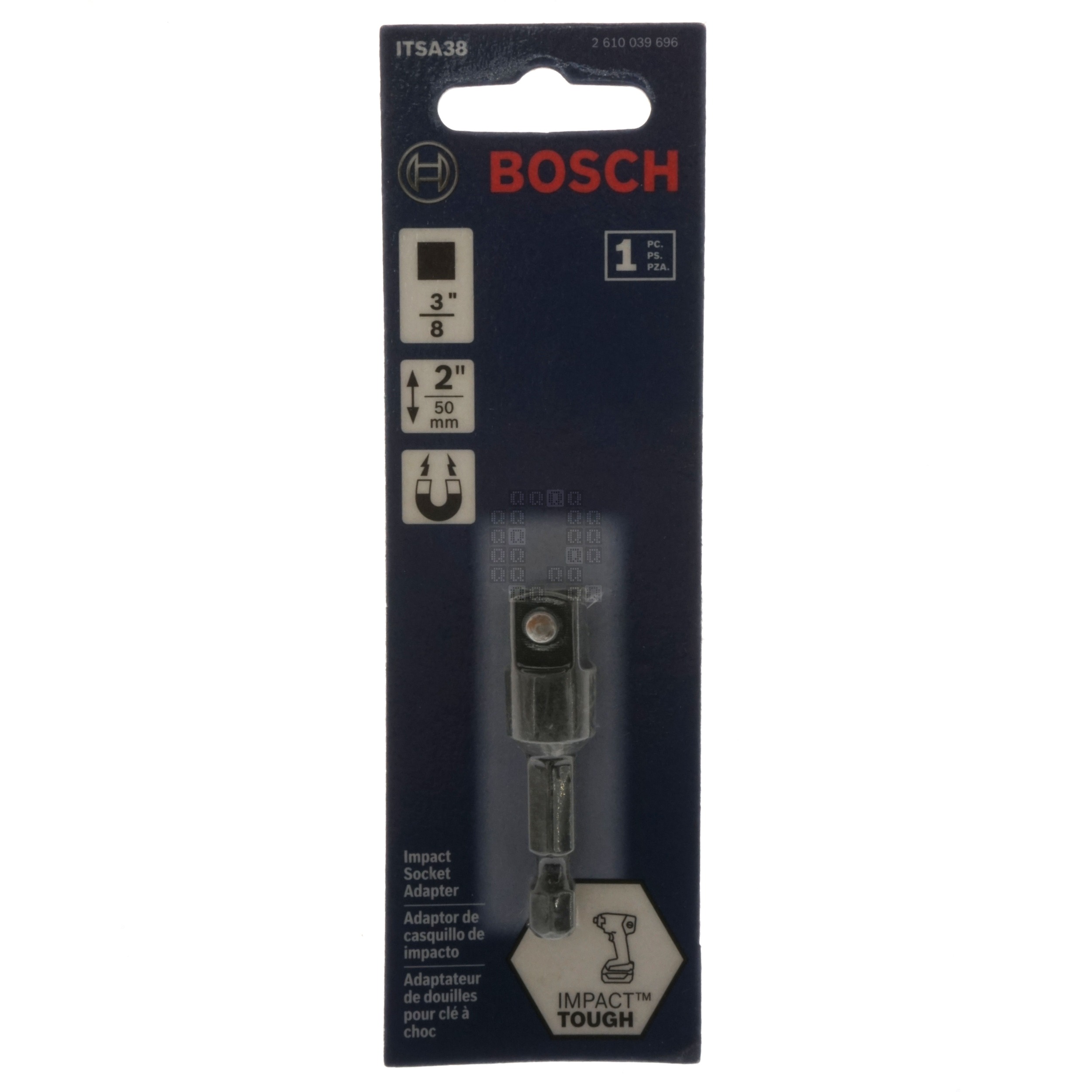 Bosch 2610039696 ITSA38 Impact Tough 1/4" Hex to 3/8" Square Socket Adapter, 2" Length