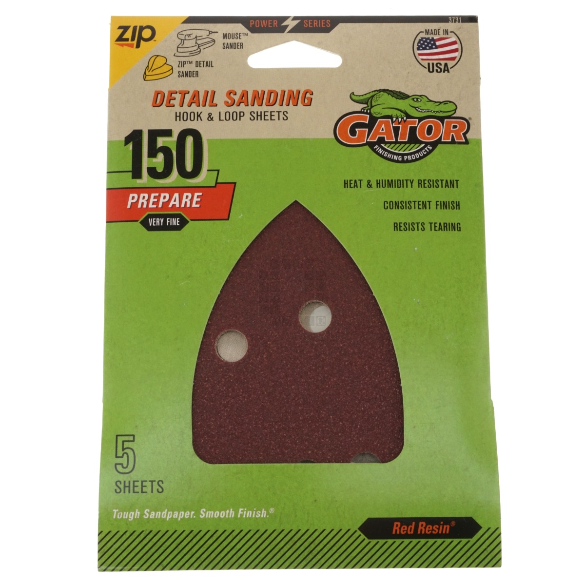 Gator 3731 Mouse Hook & Loop Sander Sheet Pads, Very Fine 150 Grit, 5 Pack