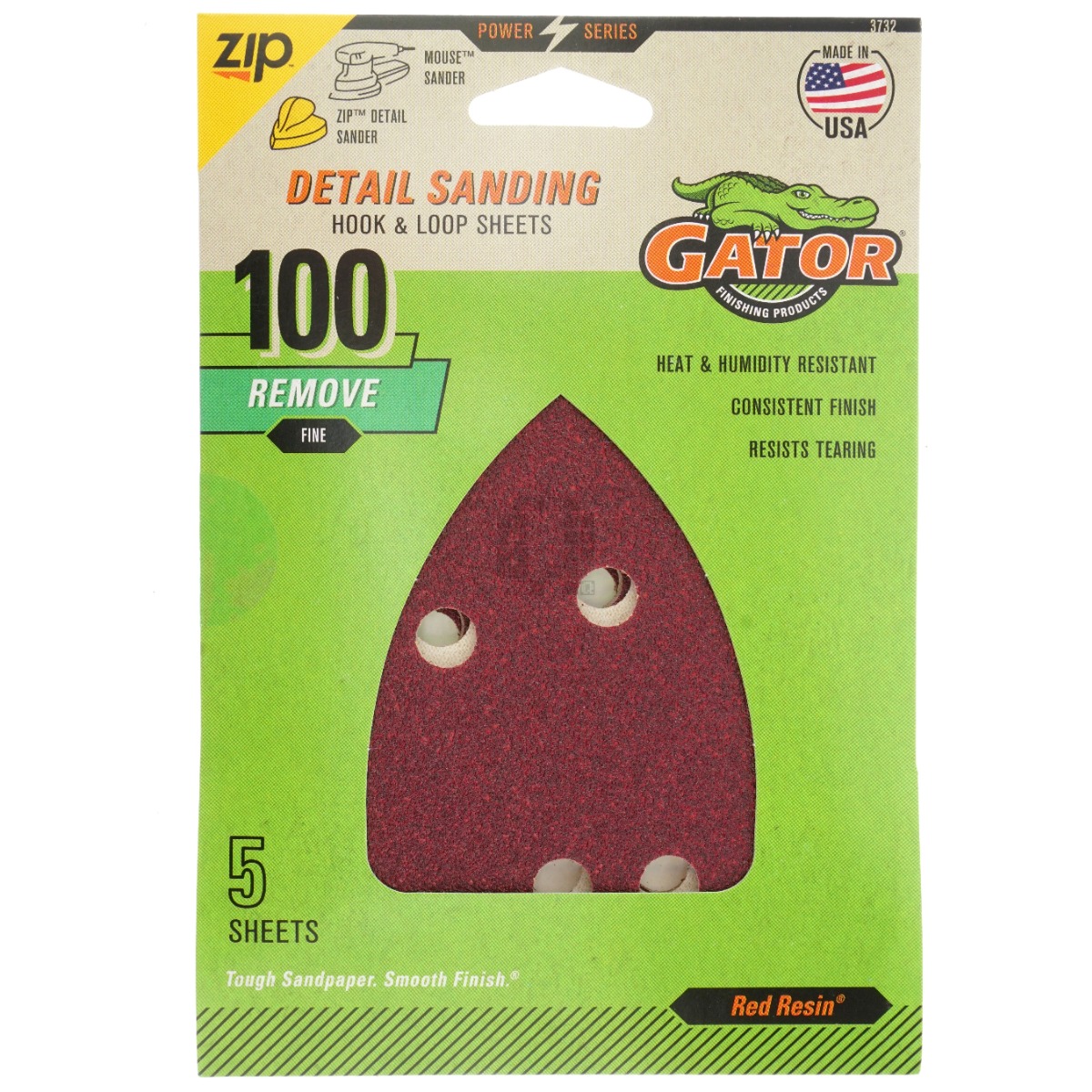 Gator 3732 Mouse Hook & Loop Sander Sheet Pads, Fine 100 Grit, 5 Pack