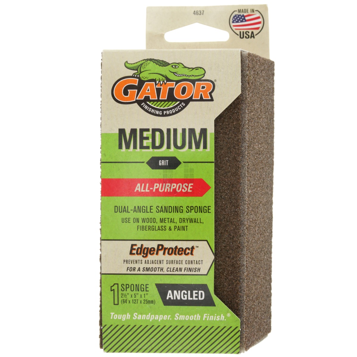 Gator 4637 All-Purpose EdgeProtect Dual-Angle Sanding Sponge, Medium Grit
