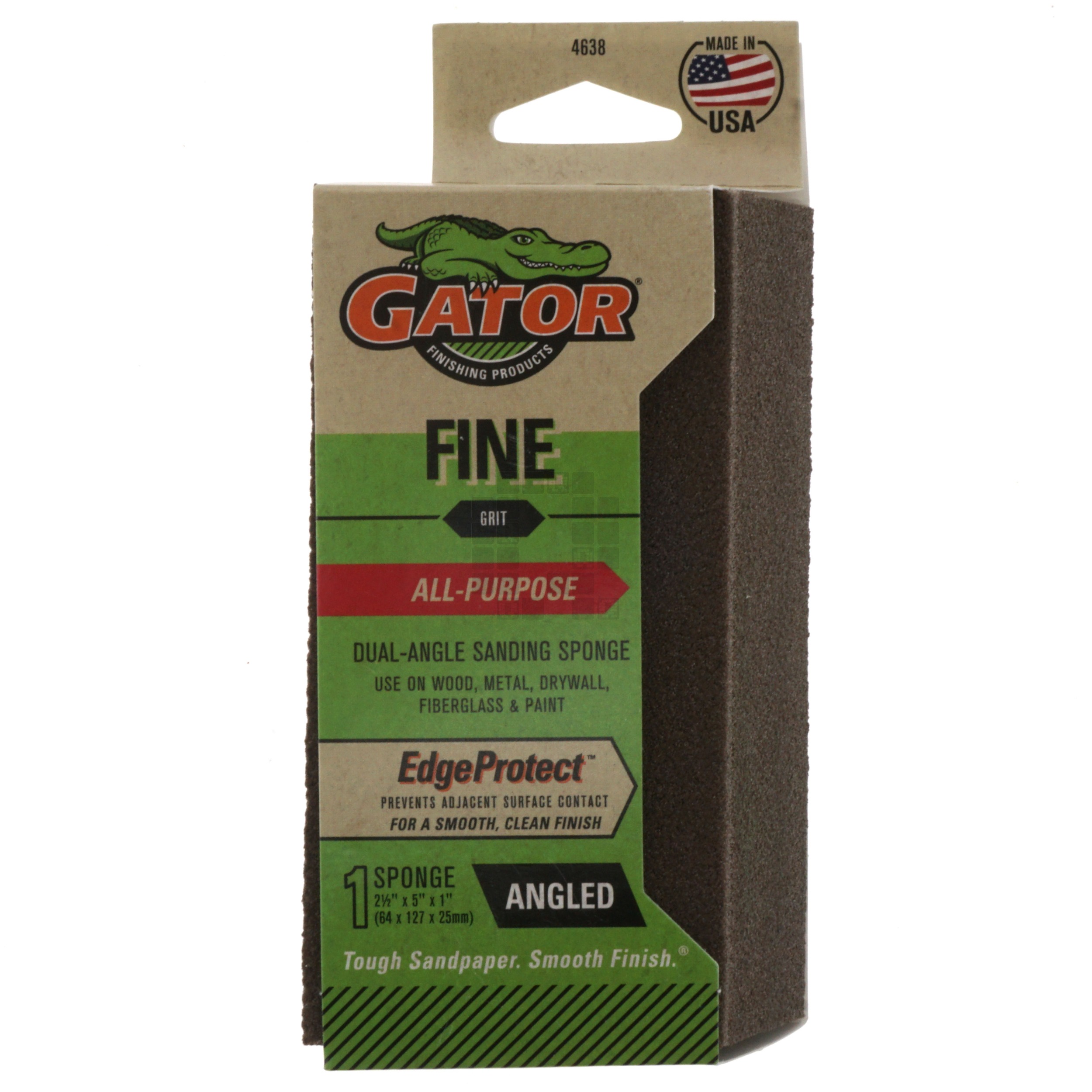 Gator 4638 All-Purpose EdgeProtect Dual-Angle Sanding Sponge, Fine Grit
