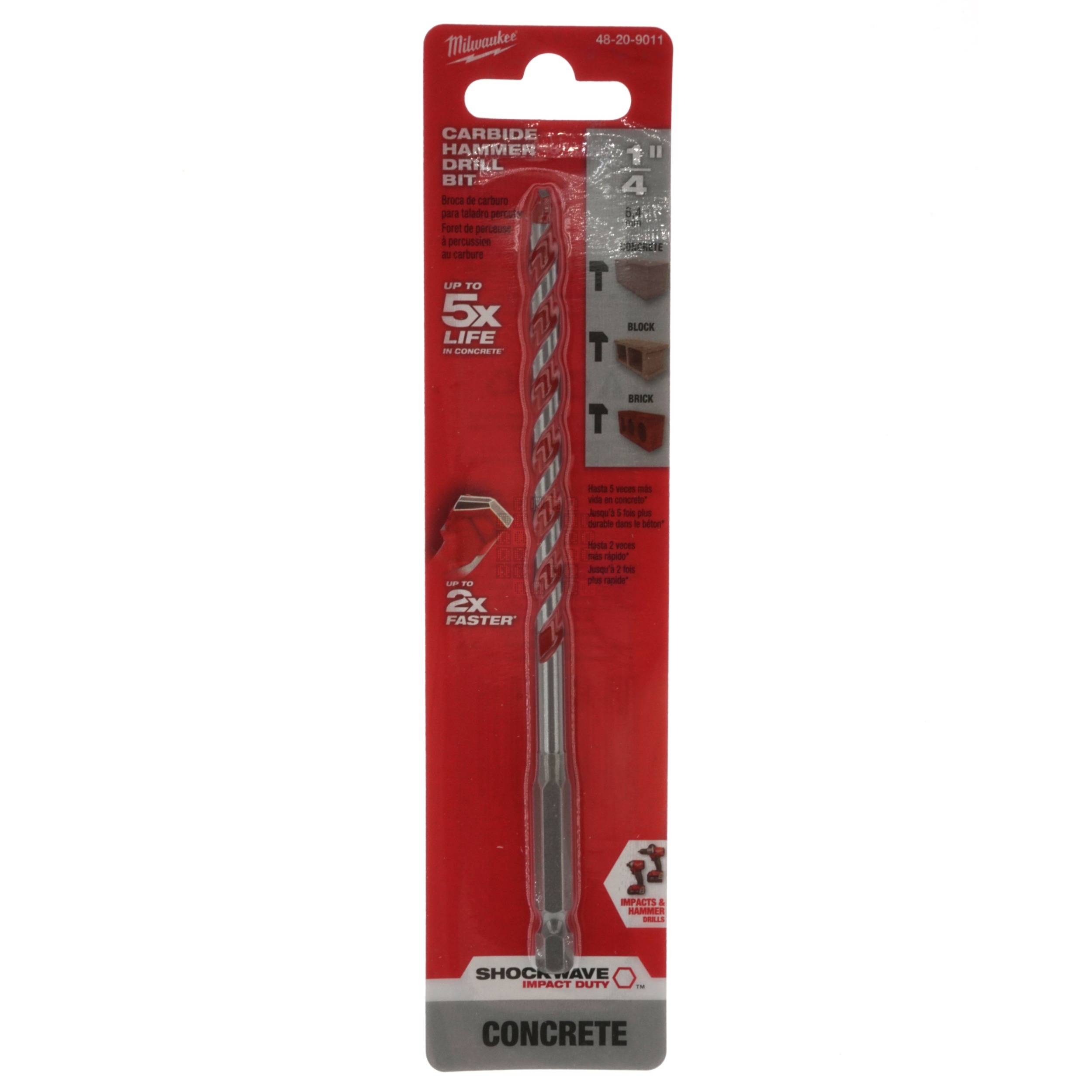 Milwaukee Tool 48-20-9011 1/4" x 4" x 6" SHOCKWAVE Carbide Hammer Drill Bit