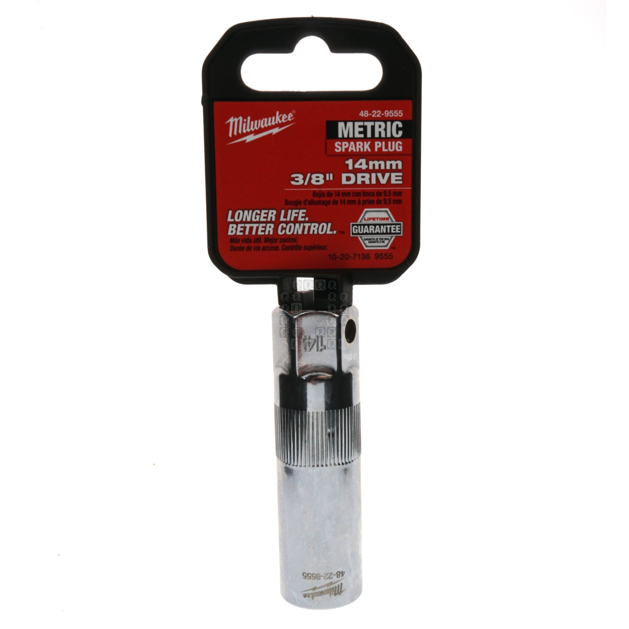 Milwaukee Tool 48-22-9555 3/8" Drive 14mm Metric Spark Plug Chrome Socket, Rubber Retainer