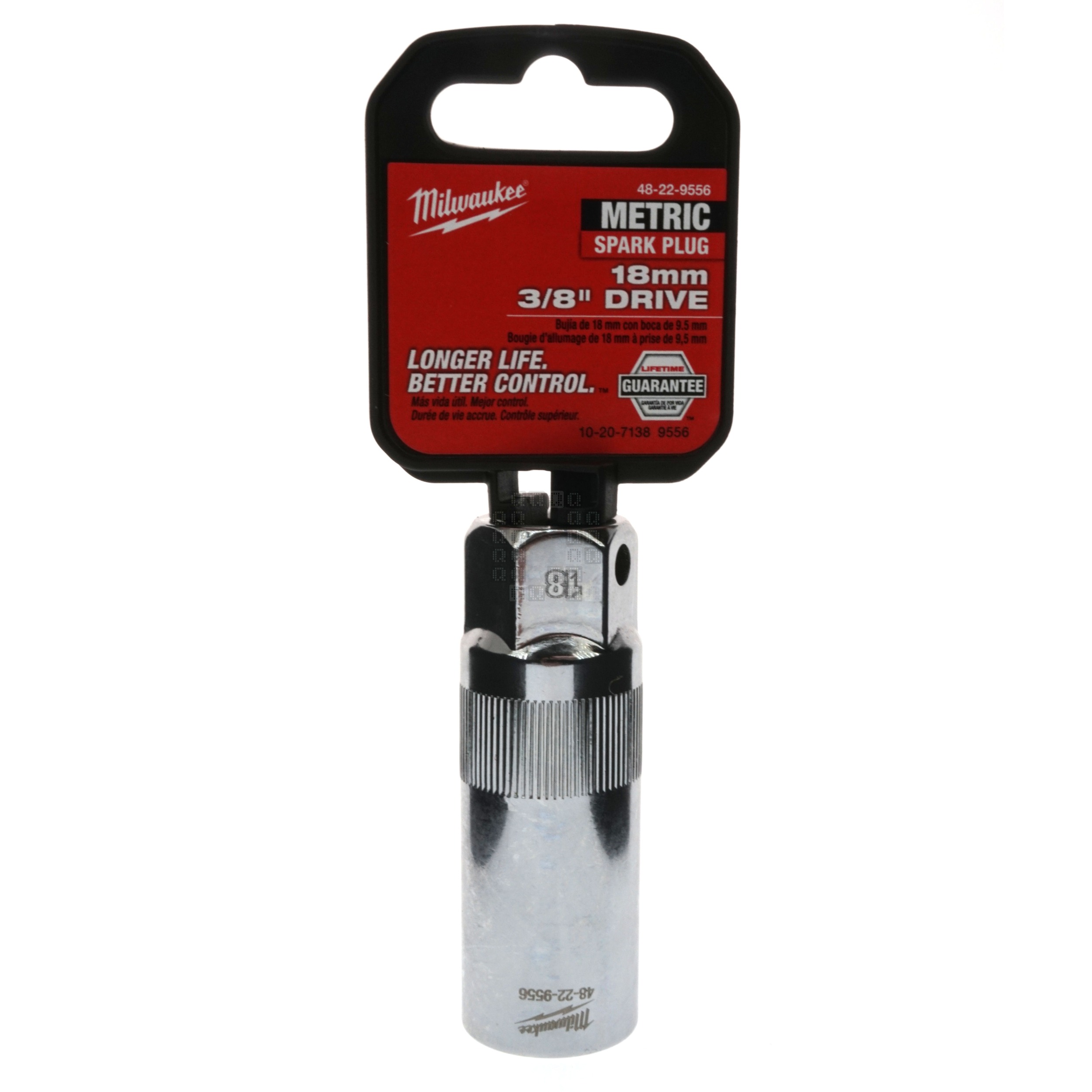 Milwaukee Tool 48-22-9556 3/8" Drive 18mm Metric Spark Plug Chrome Socket, Rubber Retainer