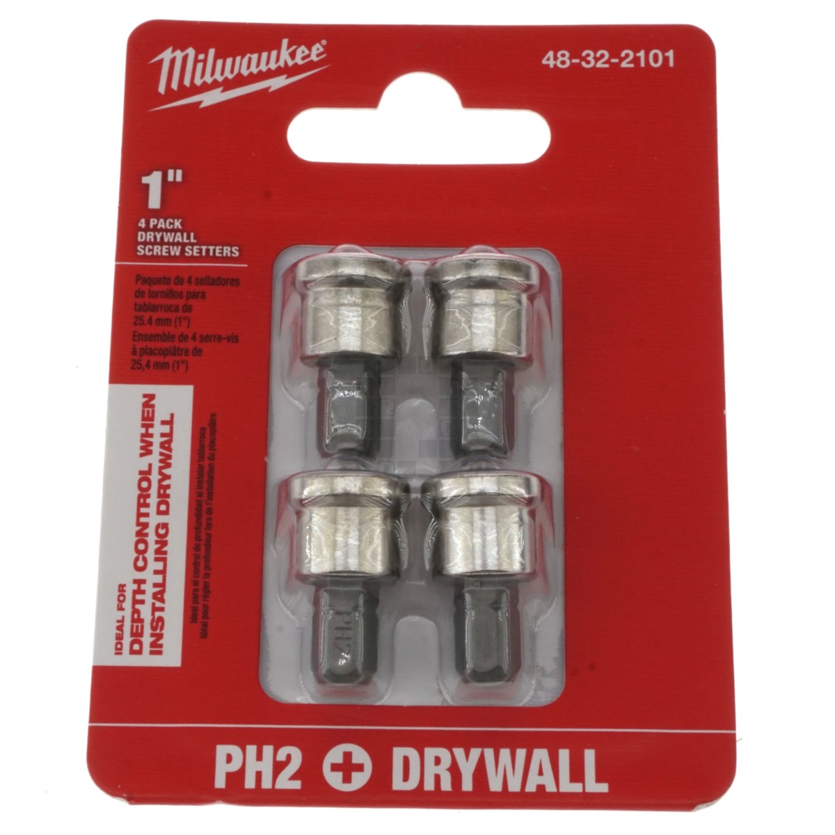 Milwaukee 48-32-2101 1" PH2 Phillips Drywall Screw Setters, 4 pack
