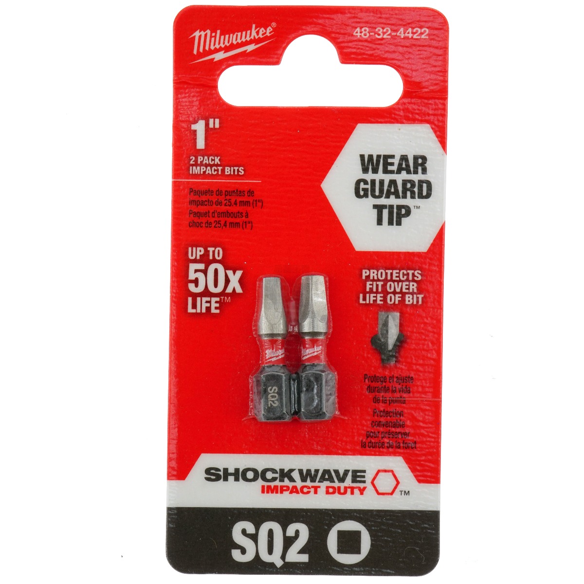 Milwaukee 48-32-4422 Shockwave 1" Impact Duty #2 Square Bits (Pack of 2) SQ2