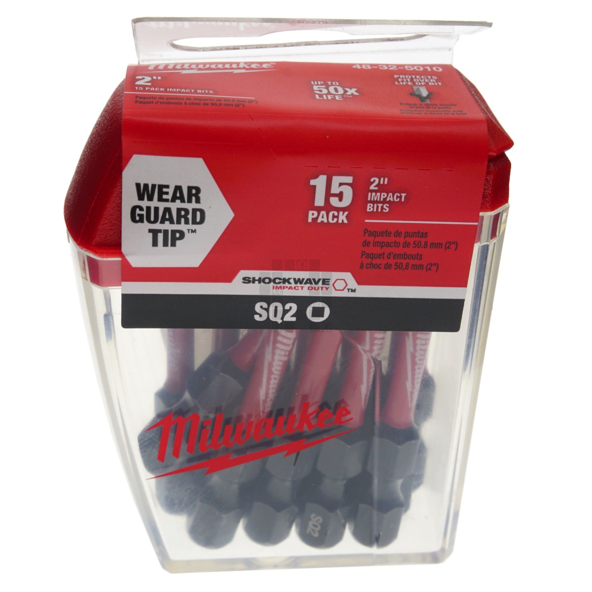 Milwaukee 48-32-5010 SQ2 2" SHOCKWAVE Impact Duty Square Bits (15 Pack)