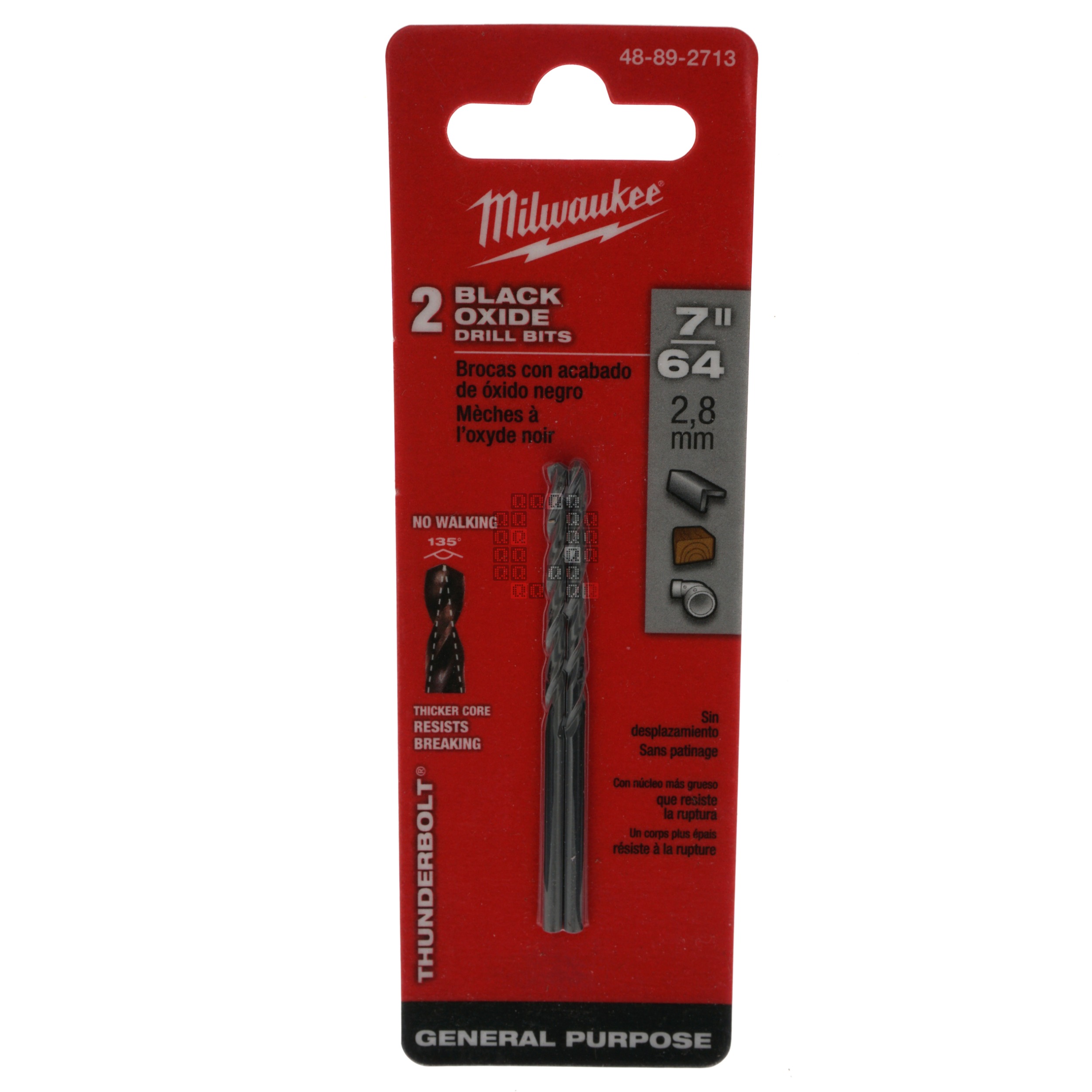 Milwaukee 48-89-2713 THUNDERBOLT Black Oxide Drill Bit, 7/64", 135° Split Point, 2-Pack