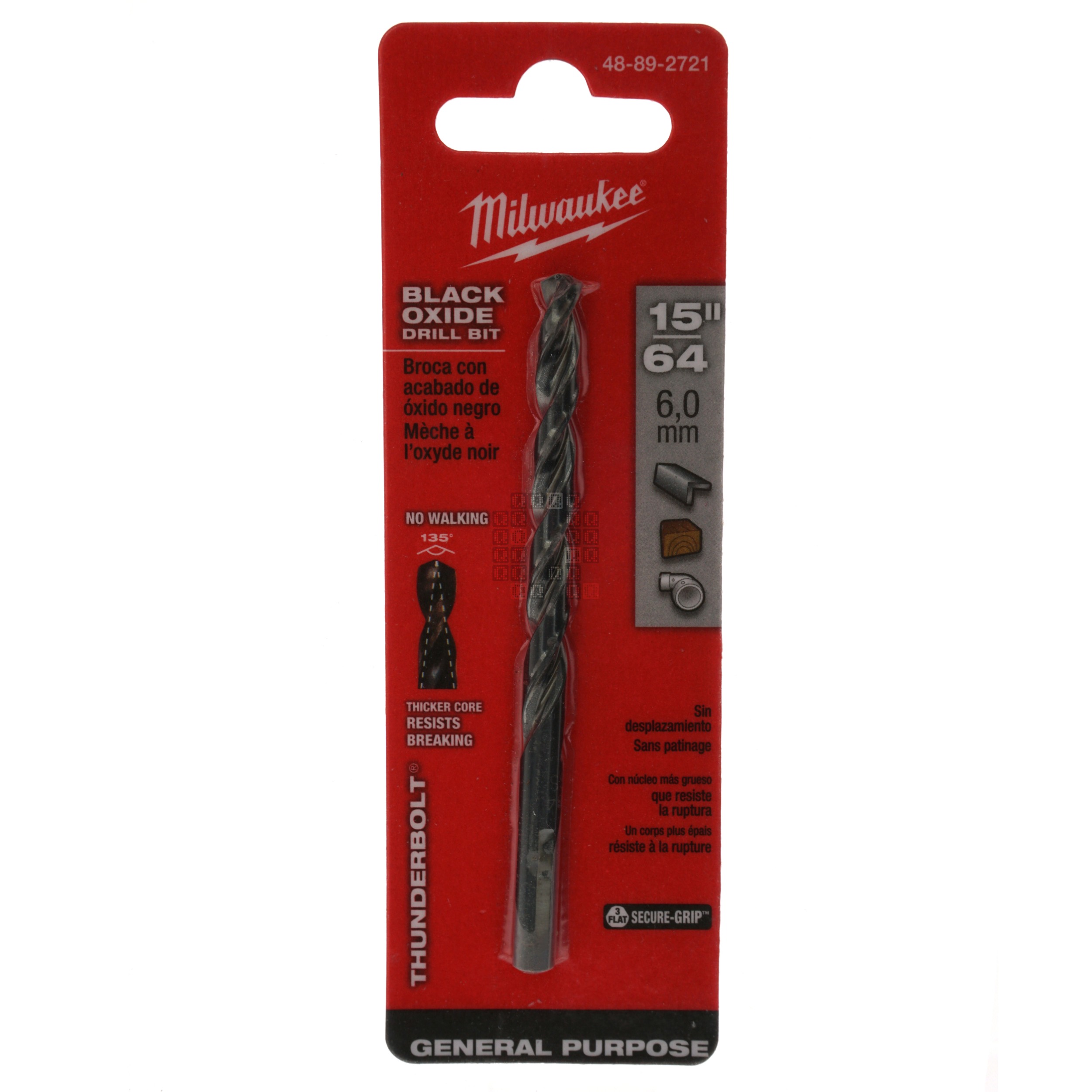 Milwaukee 48-89-2721 THUNDERBOLT Black Oxide Drill Bit, 15/64" Diameter, 135° Split Point