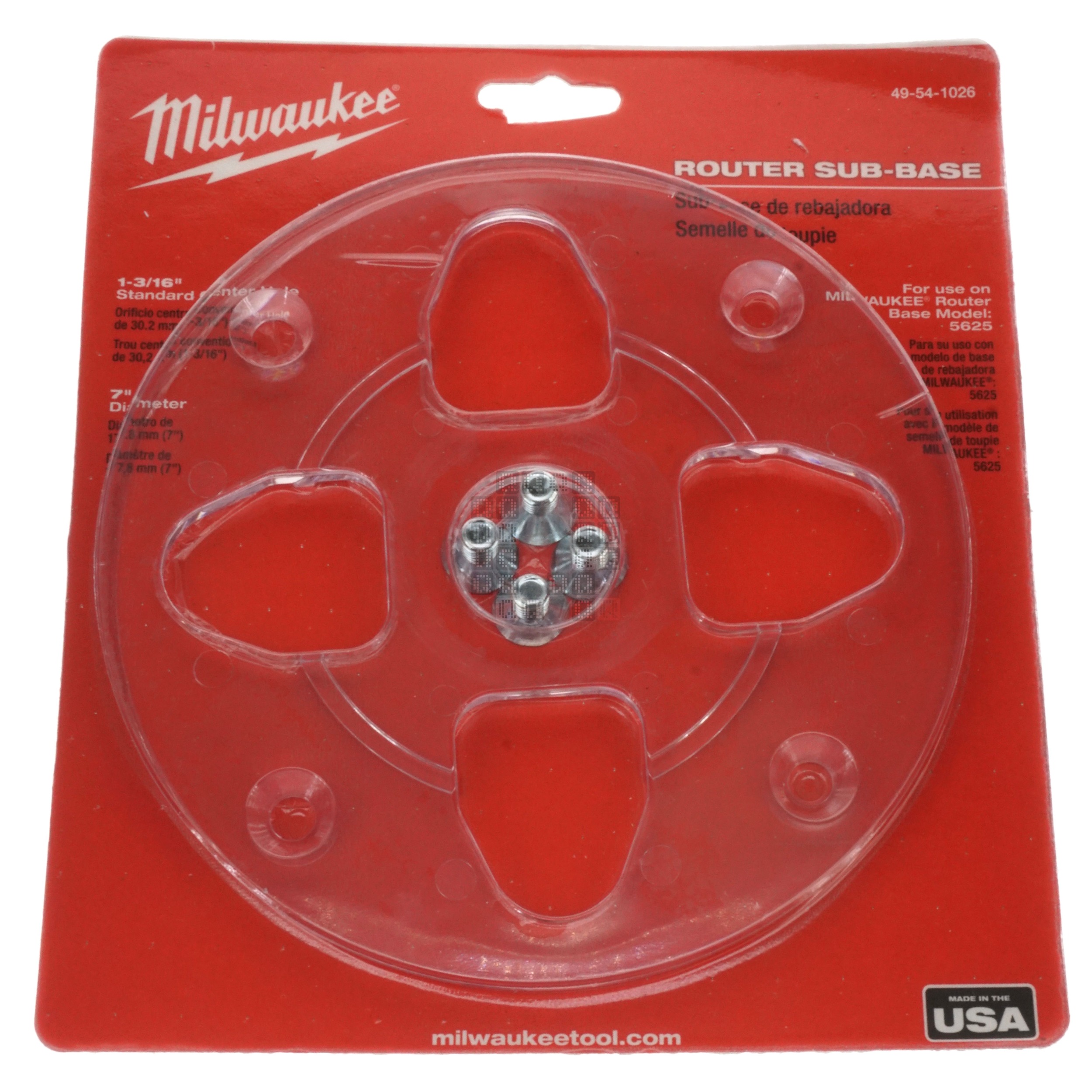 Milwaukee Tool 49-54-1026 Clear Router Sub-Base, 7" Diameter, 1-3/16" Standard Center Hole