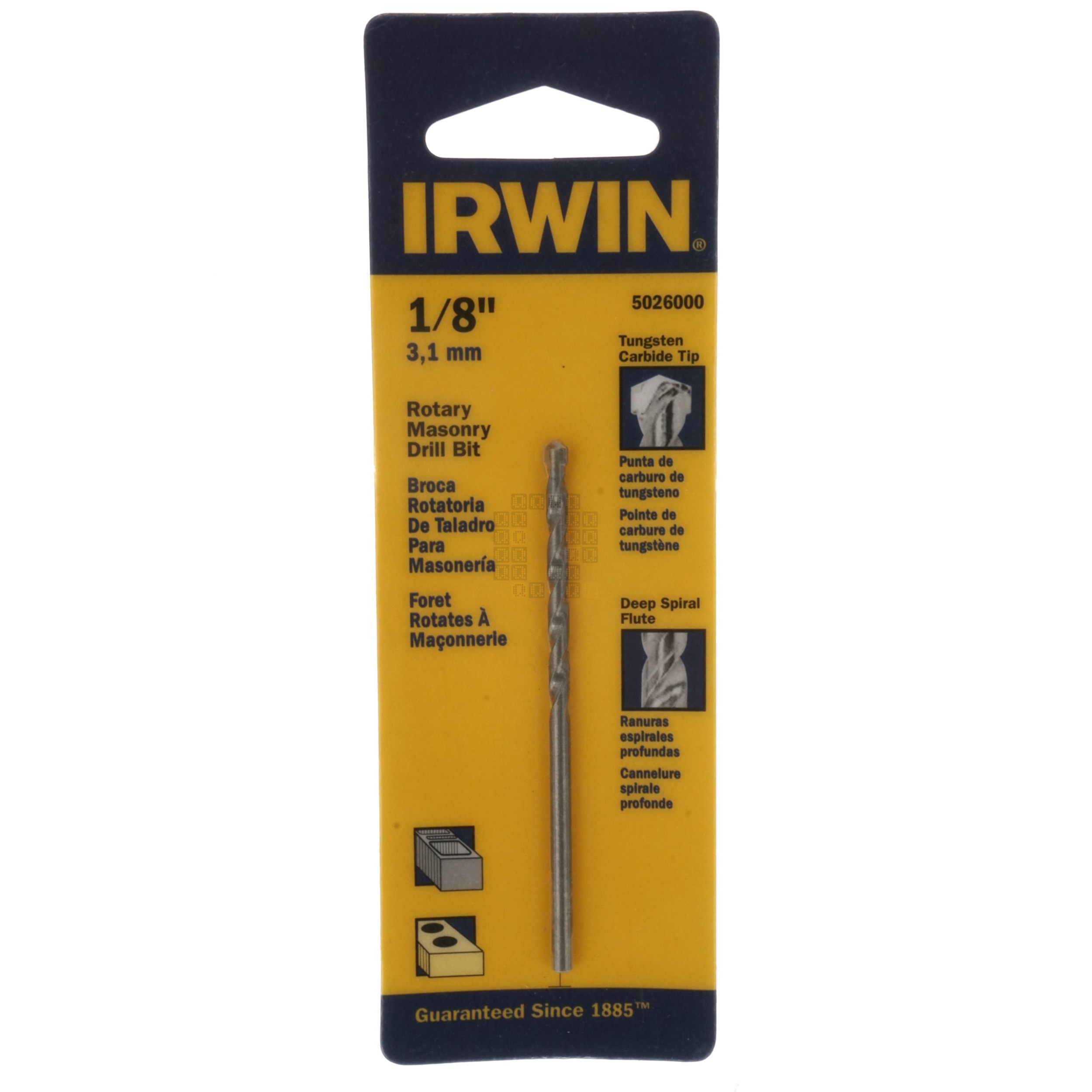 Irwin 5026000 1/8" Rotary Masonry Tungsten Carbide Tip Drill Bit