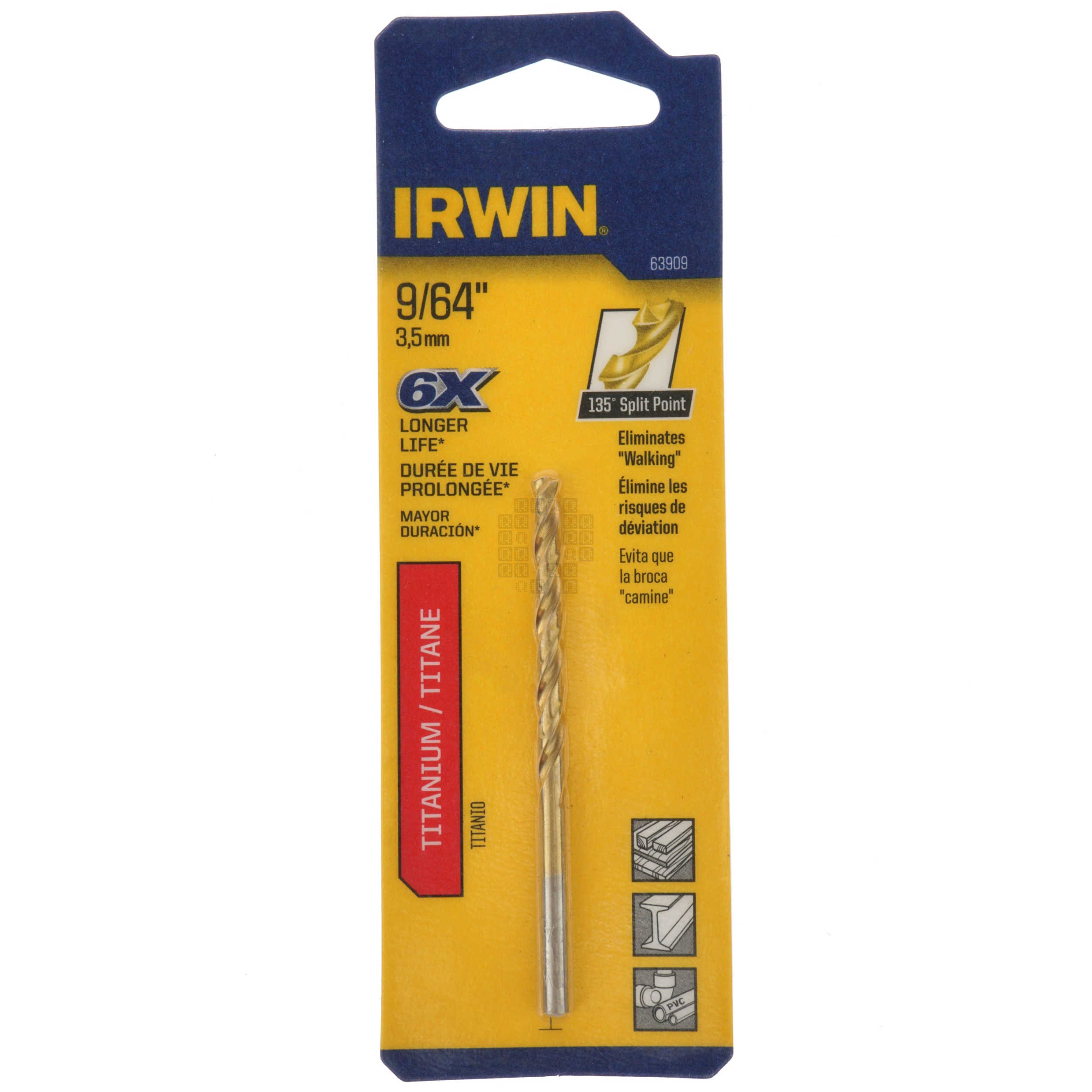 Irwin 63909 9/64" Titanium Coated 135° Split Point Drill Bit