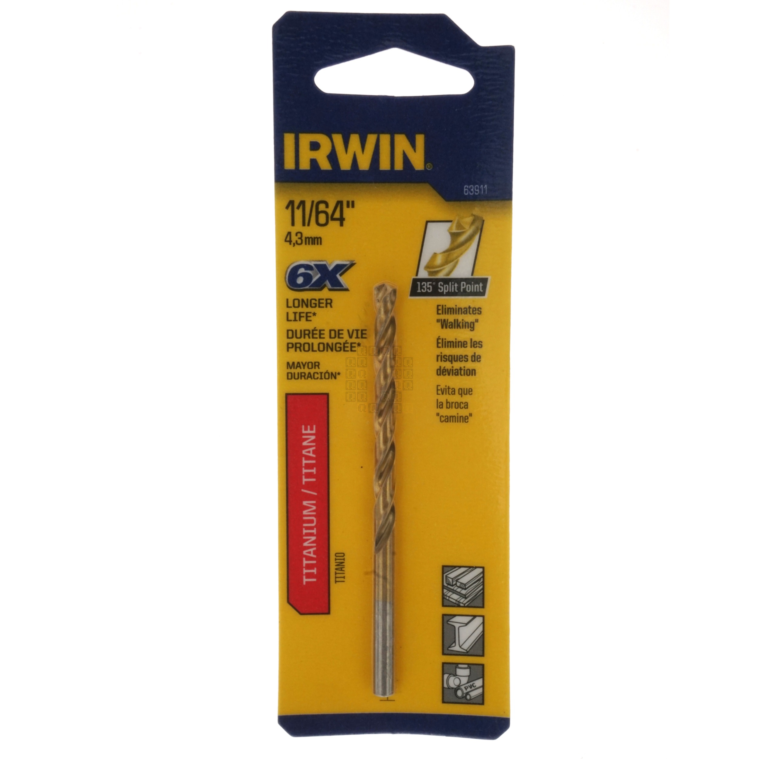 Irwin 63911 11/64" Titanium Nitride Coated 135° Split Point Drill Bit