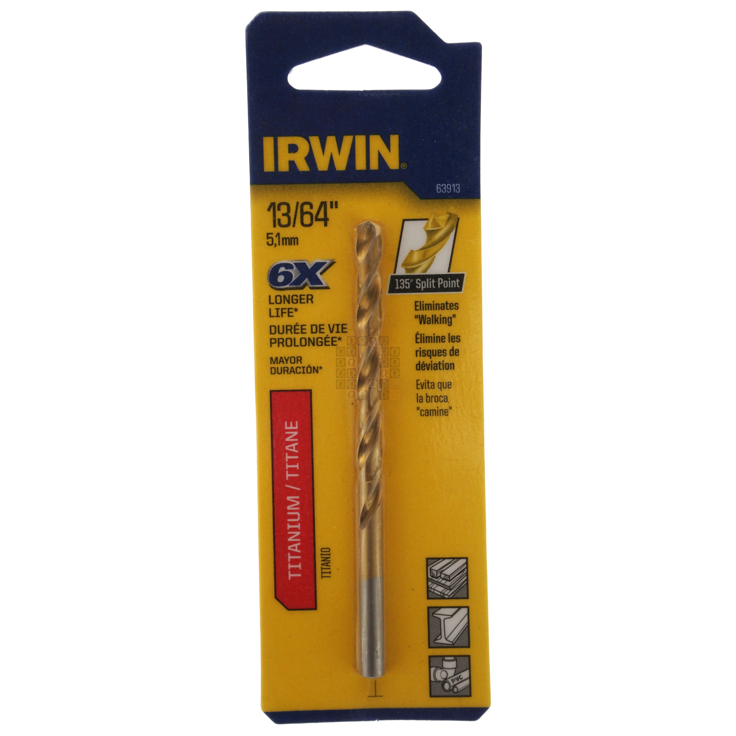 Irwin 63913 13/64" Titanium Coated 135° Split Point Drill Bit