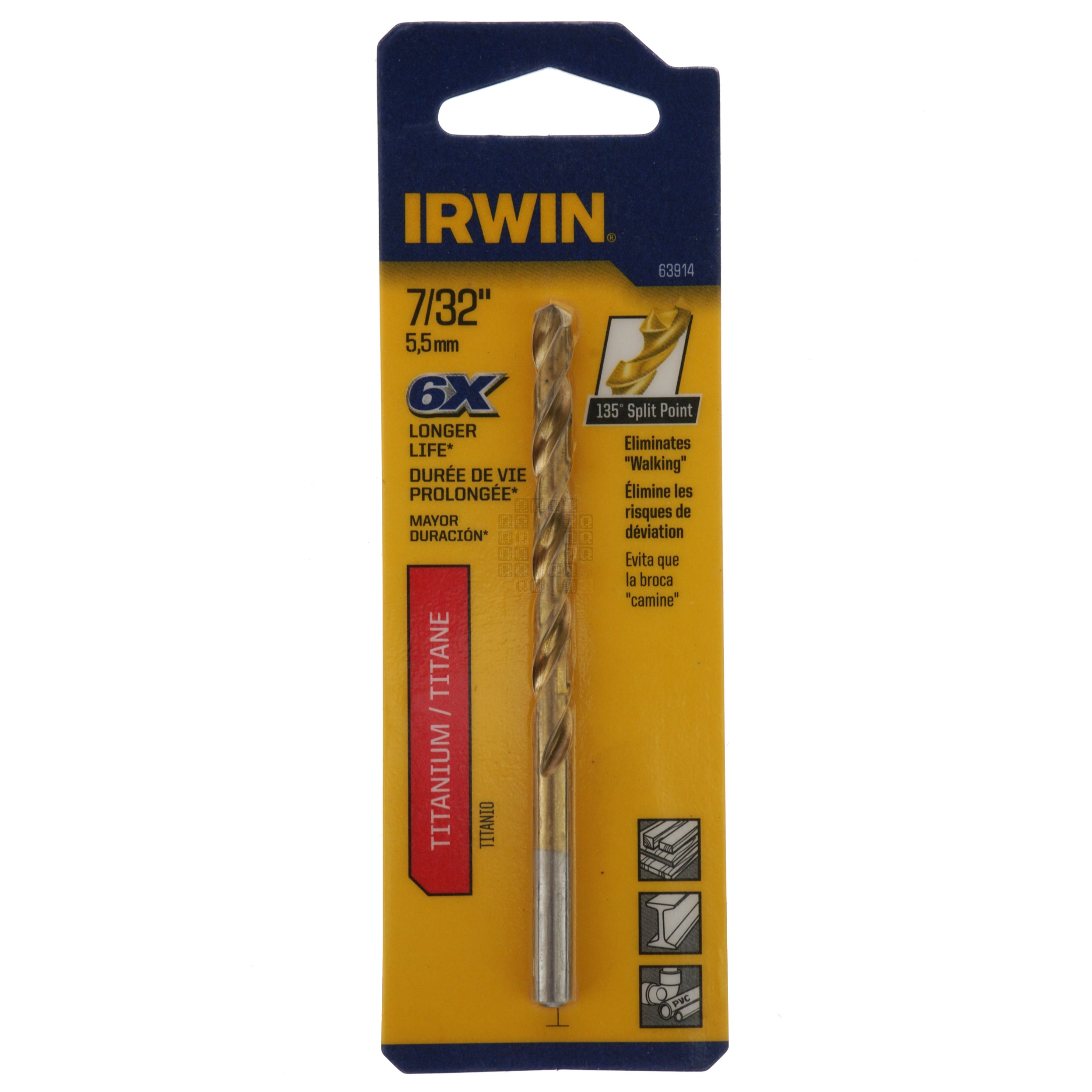 Irwin 63914 7/32" Titanium Coated 135° Split Point Drill Bit