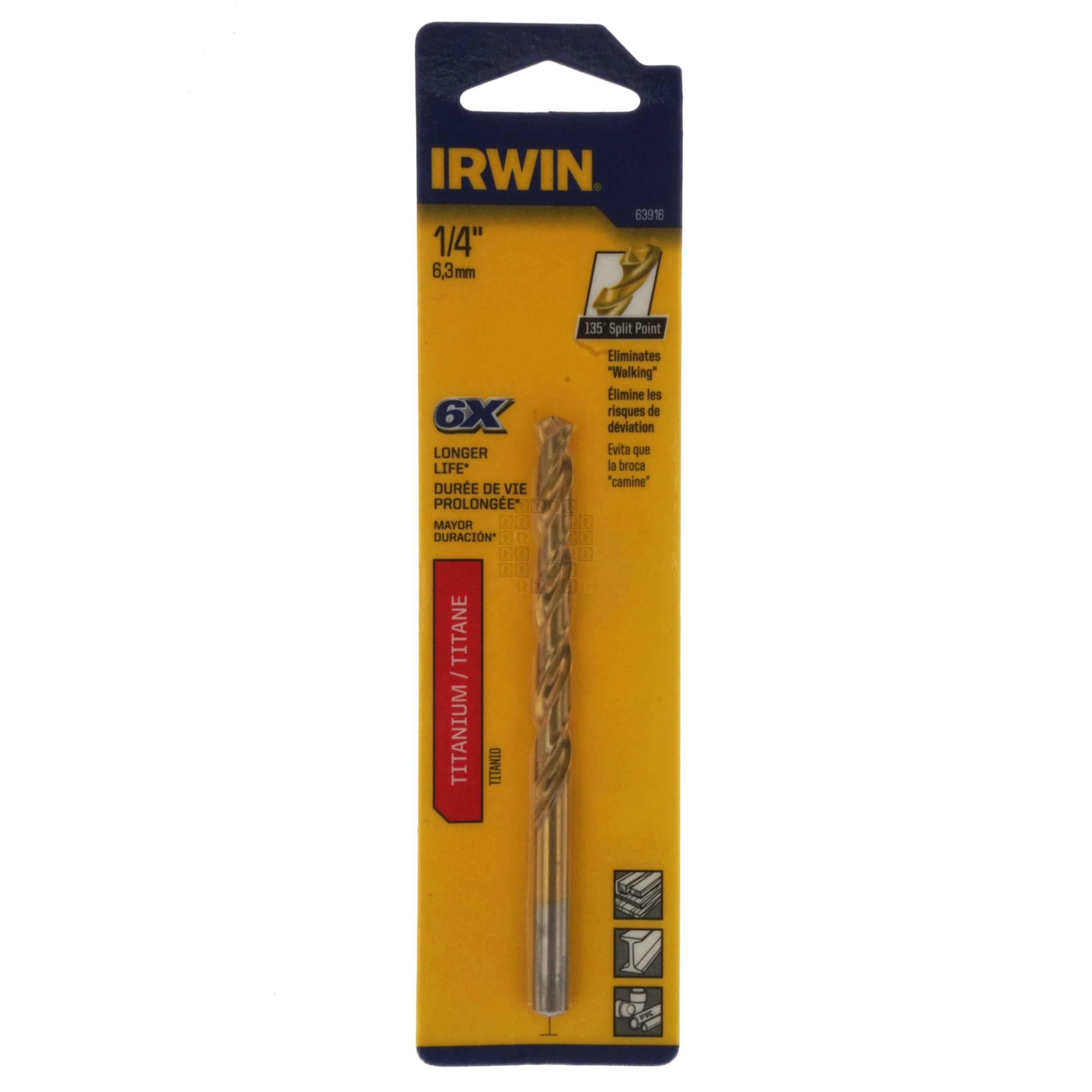 Irwin 63916 1/4" Titanium Nitride Coated 135° Split Point Drill Bit
