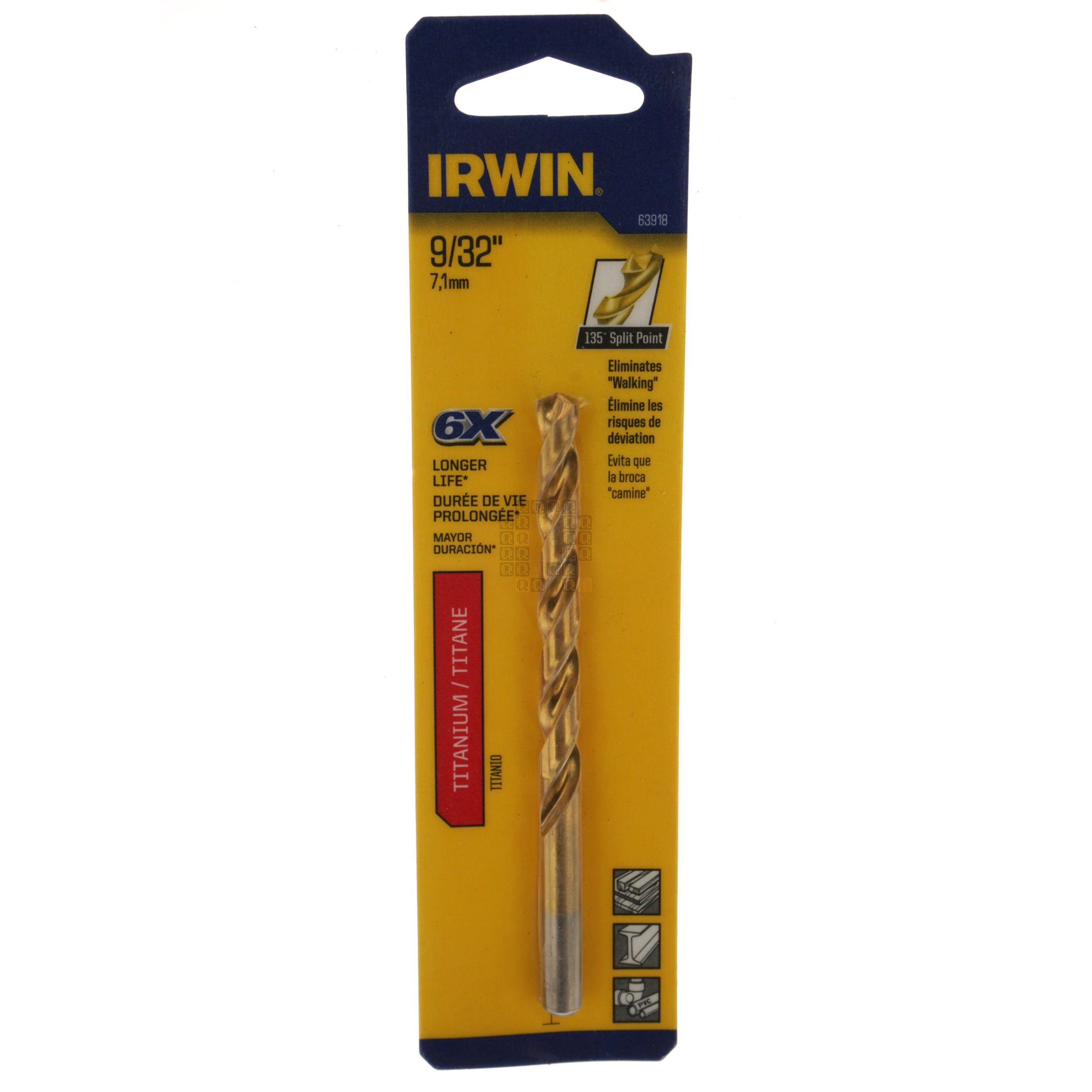Irwin 63918 9/32" Titanium Coated 135° Split Point Drill Bit