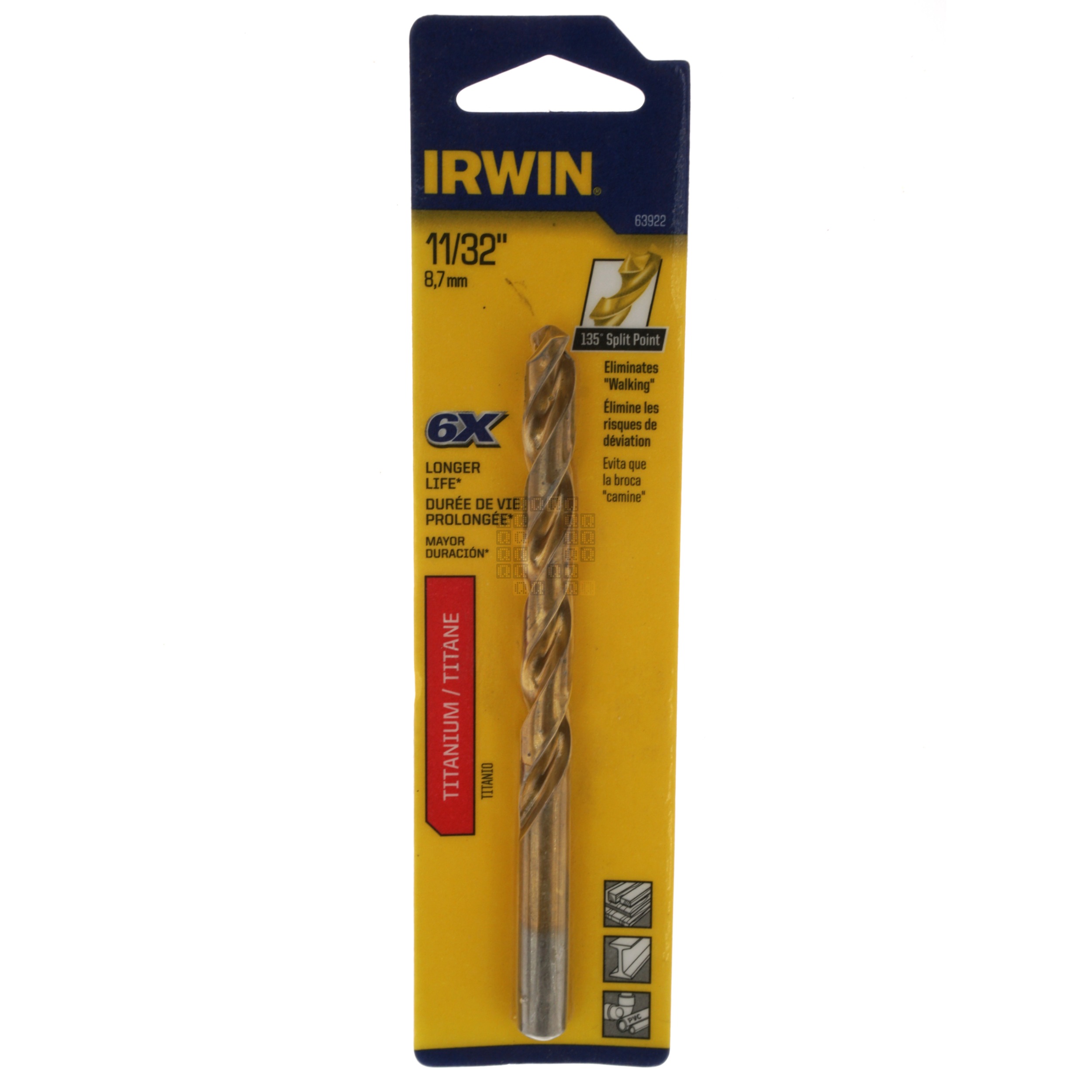 Irwin 63922 11/32" Titanium Coated 135° Split Point Drill Bit