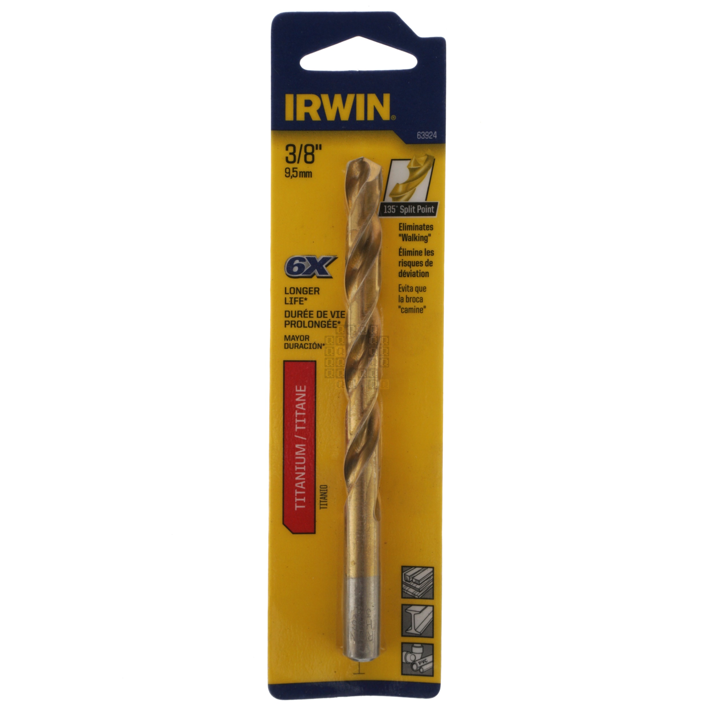 Irwin 63924 3/8" Titanium (TiN) Coated 135° Split Point Drill Bit
