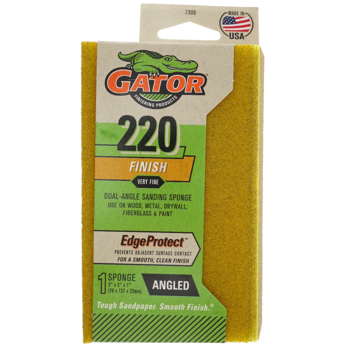 Gator 7306 Dual-Angled Sanding Sponge, 220 Grit Very Fine, 3 x 5 x 1"