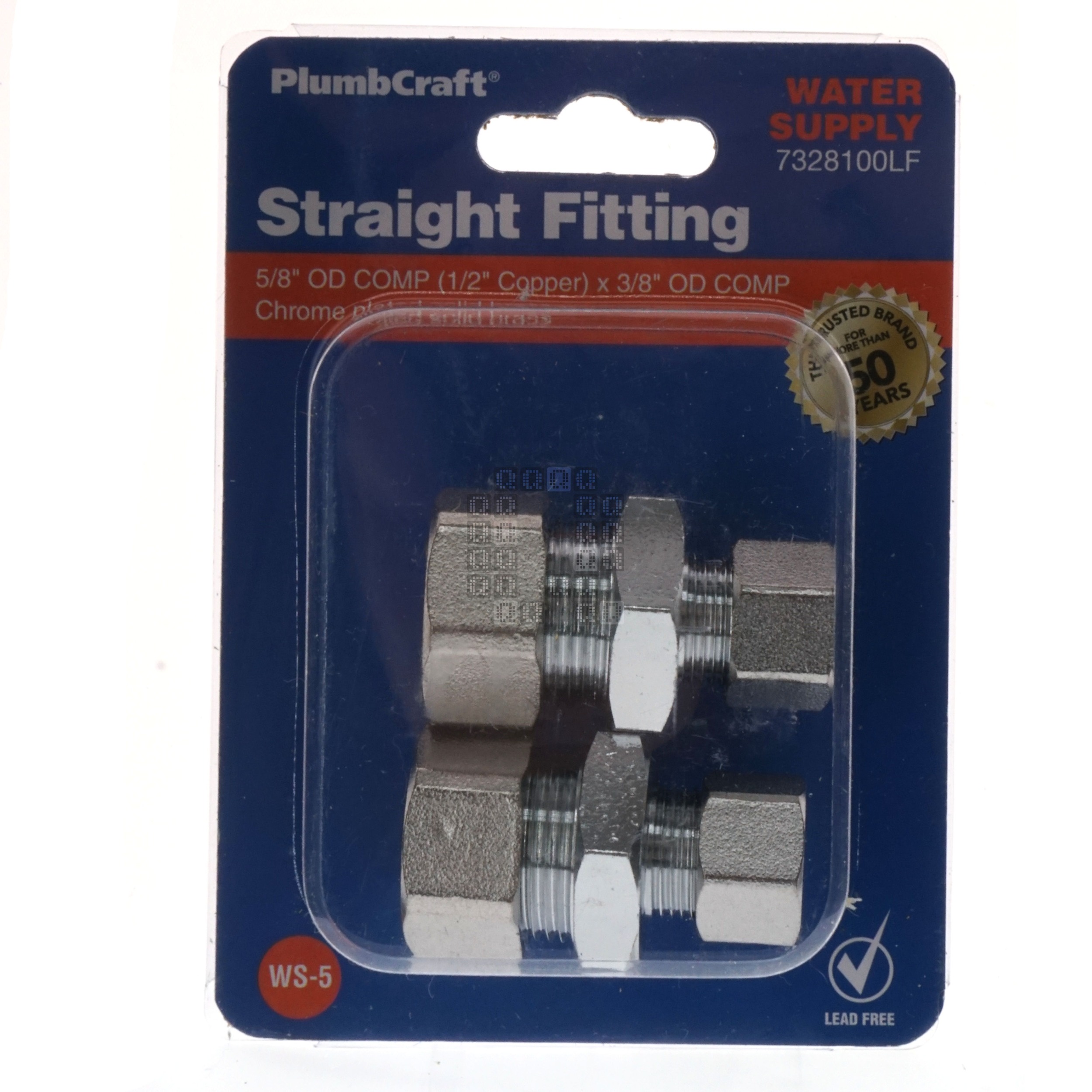 PlumbCraft 7328100LF Water Supply Straight Fitting, 5/8" OD x 3/8" OD Compression