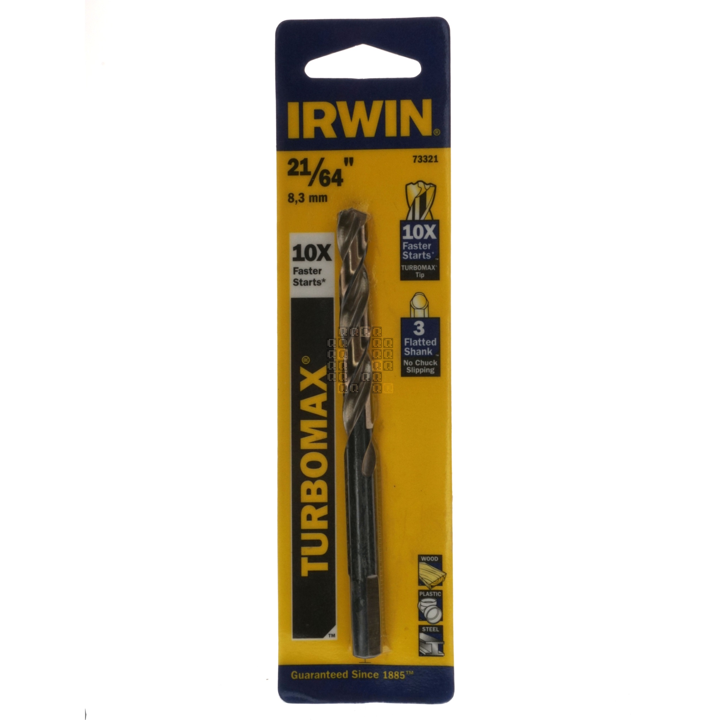 Irwin Industrial Tools 73321 TURBOMAX 21/64" Drill Bit, 3-Flatted Shank