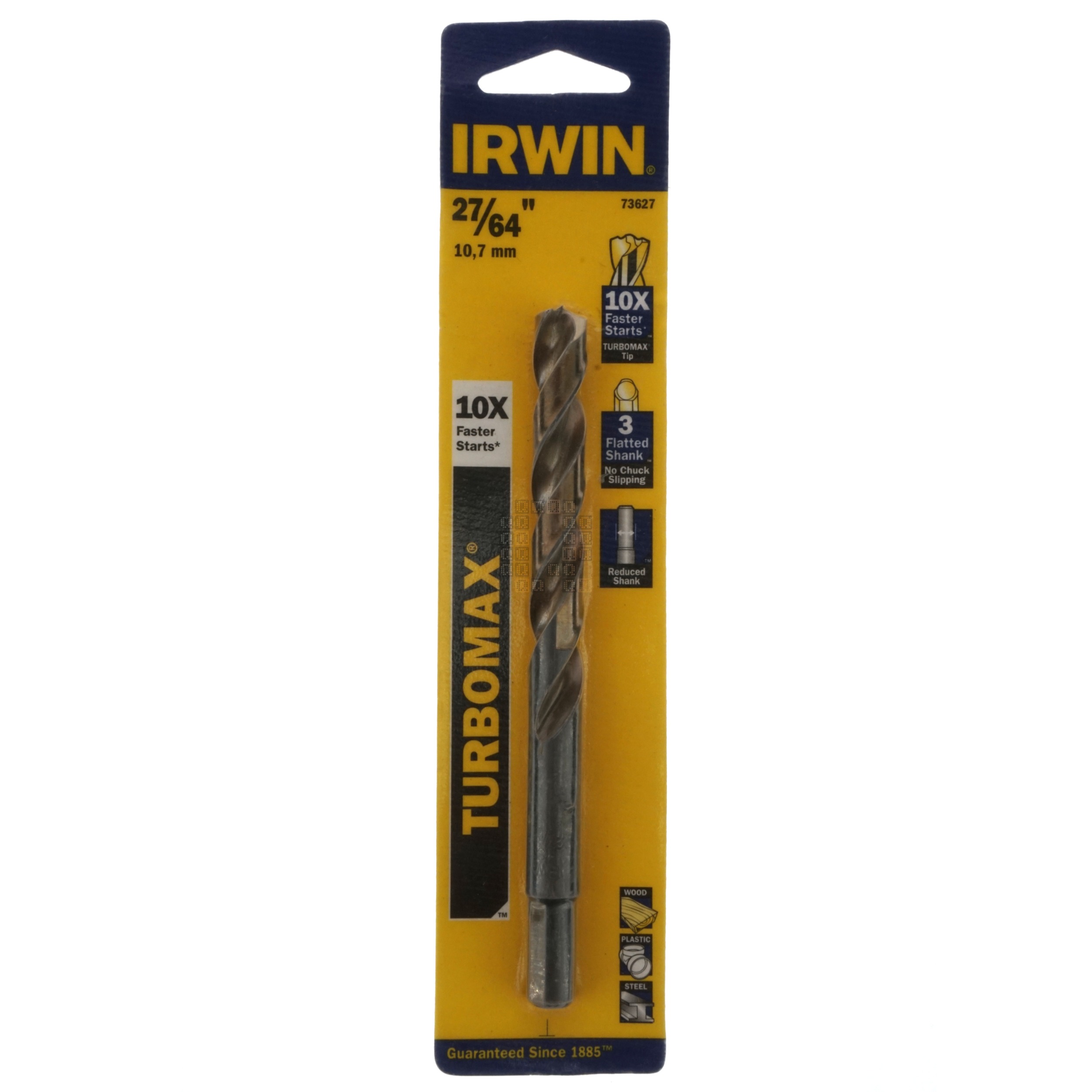Irwin Industrial Tools 73627 Turbomax 27/64" Reduced Flatted Shank Drill Bit