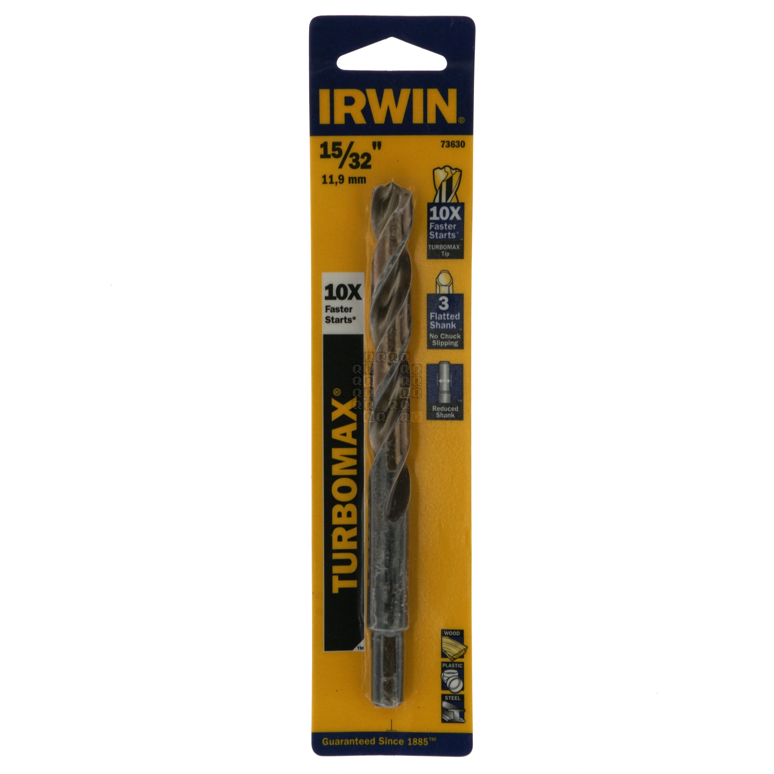 Irwin Industrial Tools 73630 15/32" TURBOMAX Jobber Drill Bit, 3/8" Reduced Shank with Flats
