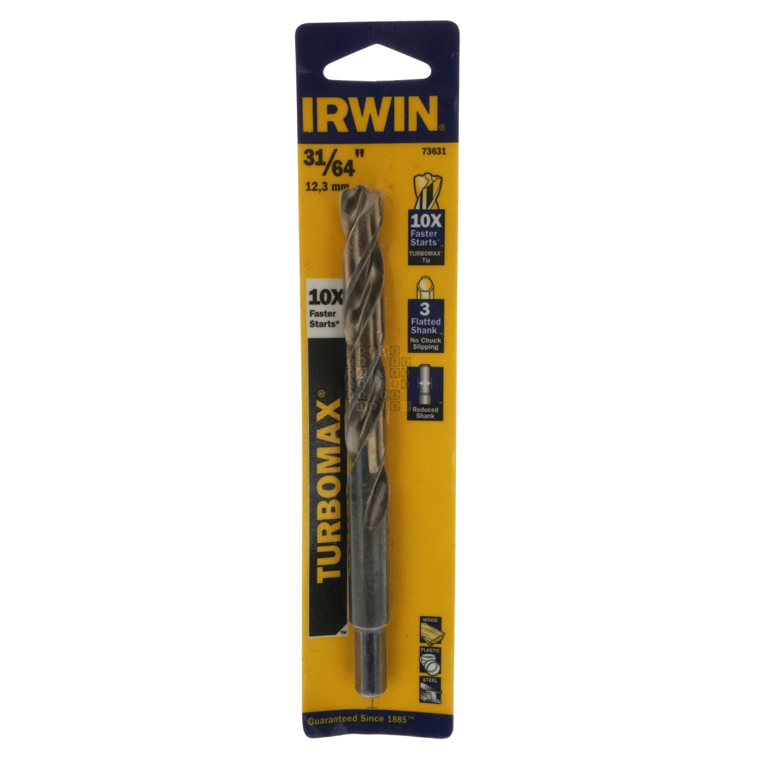 Irwin Industrial Tools 73631 TURBOMAX 31/64" Drill Bit with 3/8" Reduced Shank