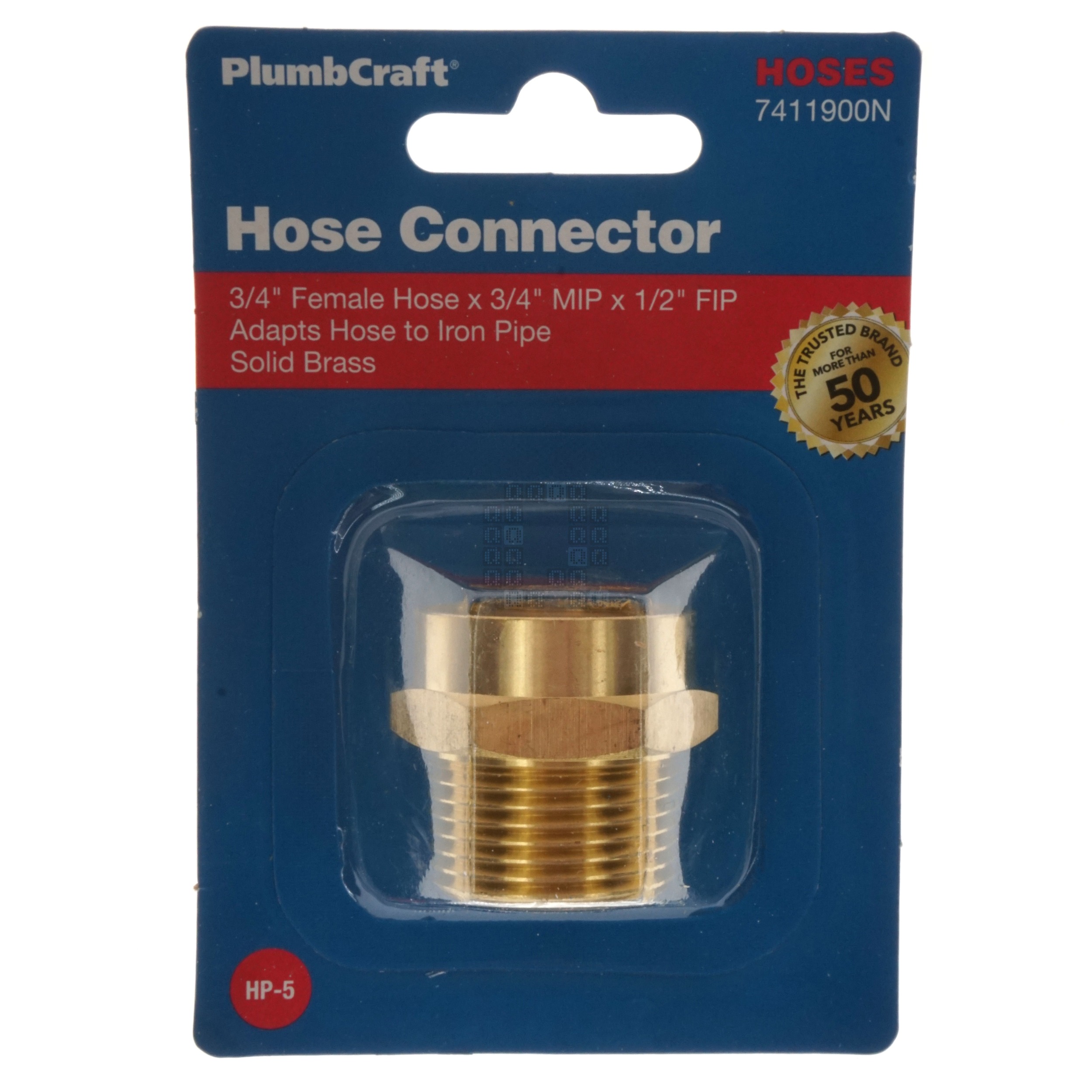 PlumbCraft 7411900N Solid Brass Hose Connector Adapter, 3/4" Female Hose x 3/4" MIP x 1/2" FIP