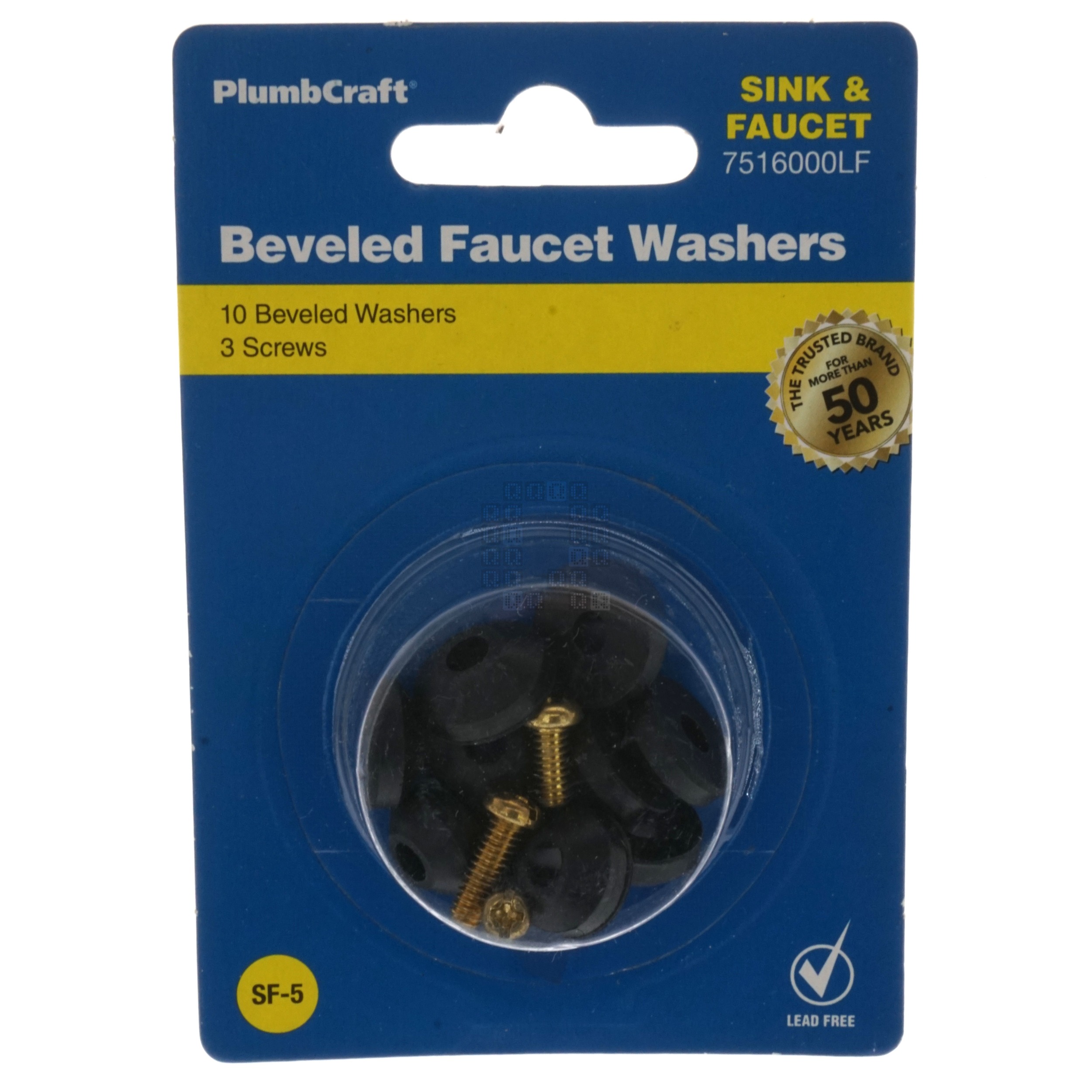PlumbCraft 7516000LF Beveled Faucet Washer Kit, 10 Washers & 3 Screws