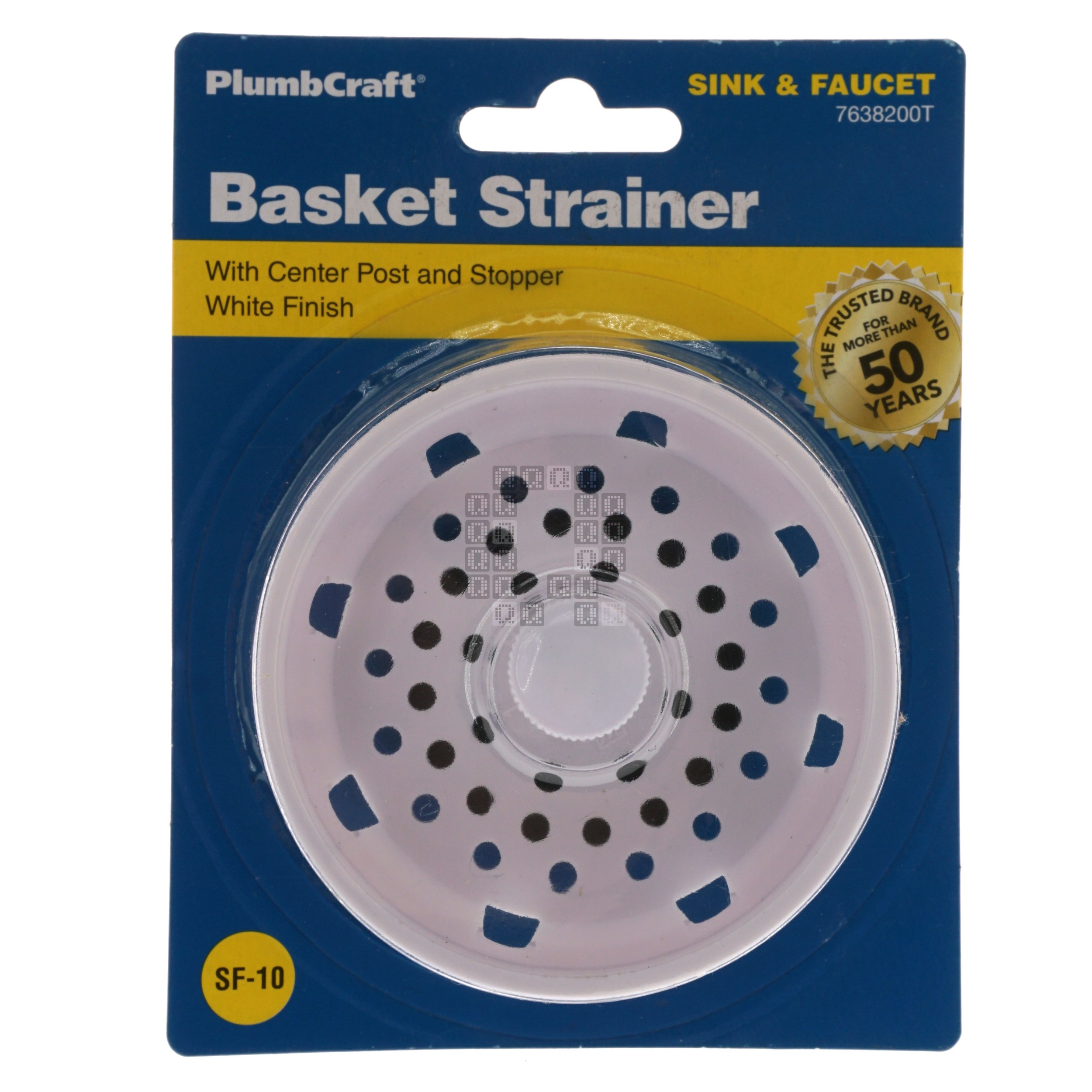 PlumbCraft 7638200T Plastic Basket Strainer with Center Post and Stopper, White Finish
